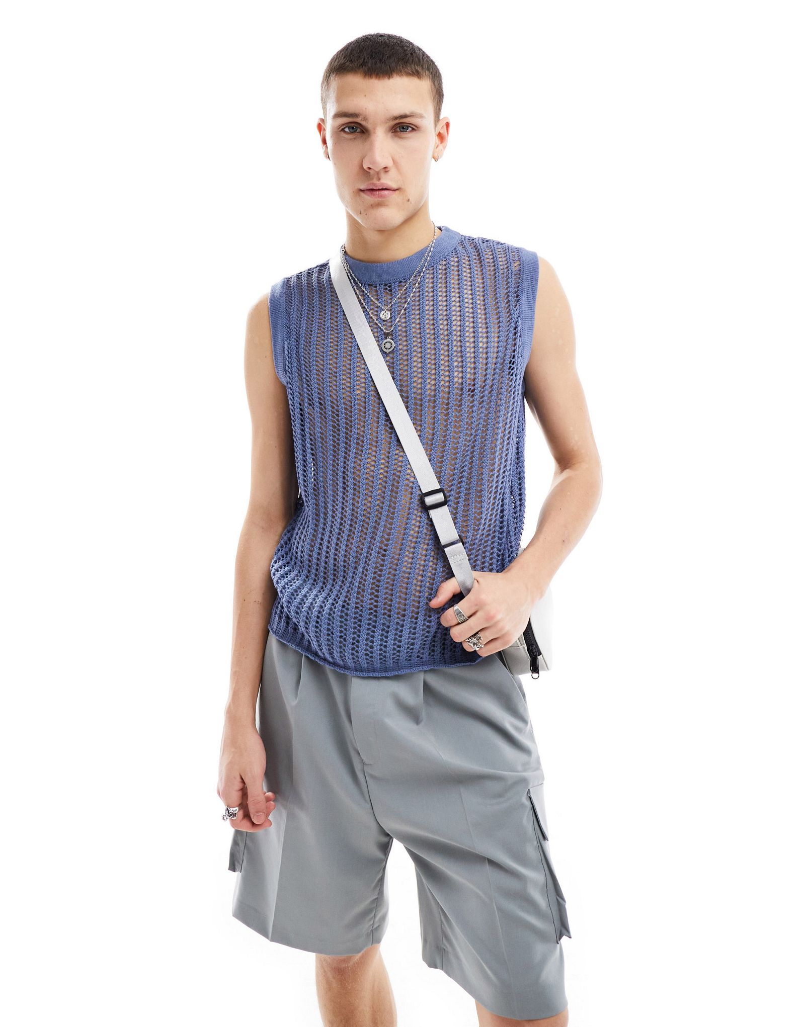 Майка вязаная крючком COLLUSION синего цвета 2590₽