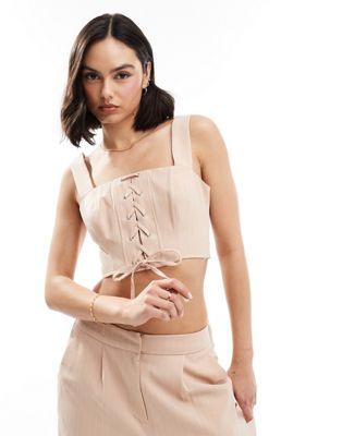 Укороченный топ-корсет Miss Selfridge на шнуровке в розовую полоску - часть комплекта