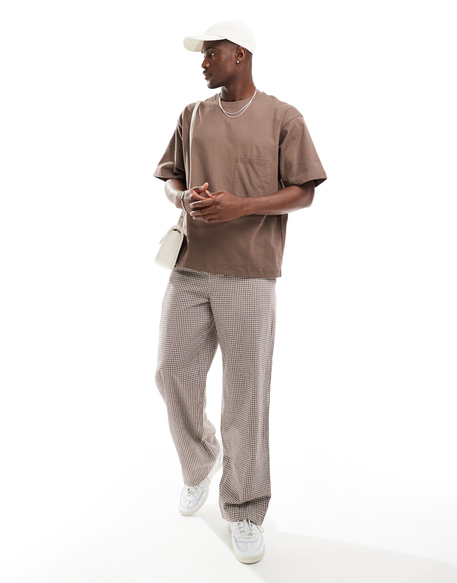 Футболка премиум-класса Jack -Jones оверсайз коричневого цвета с карманами