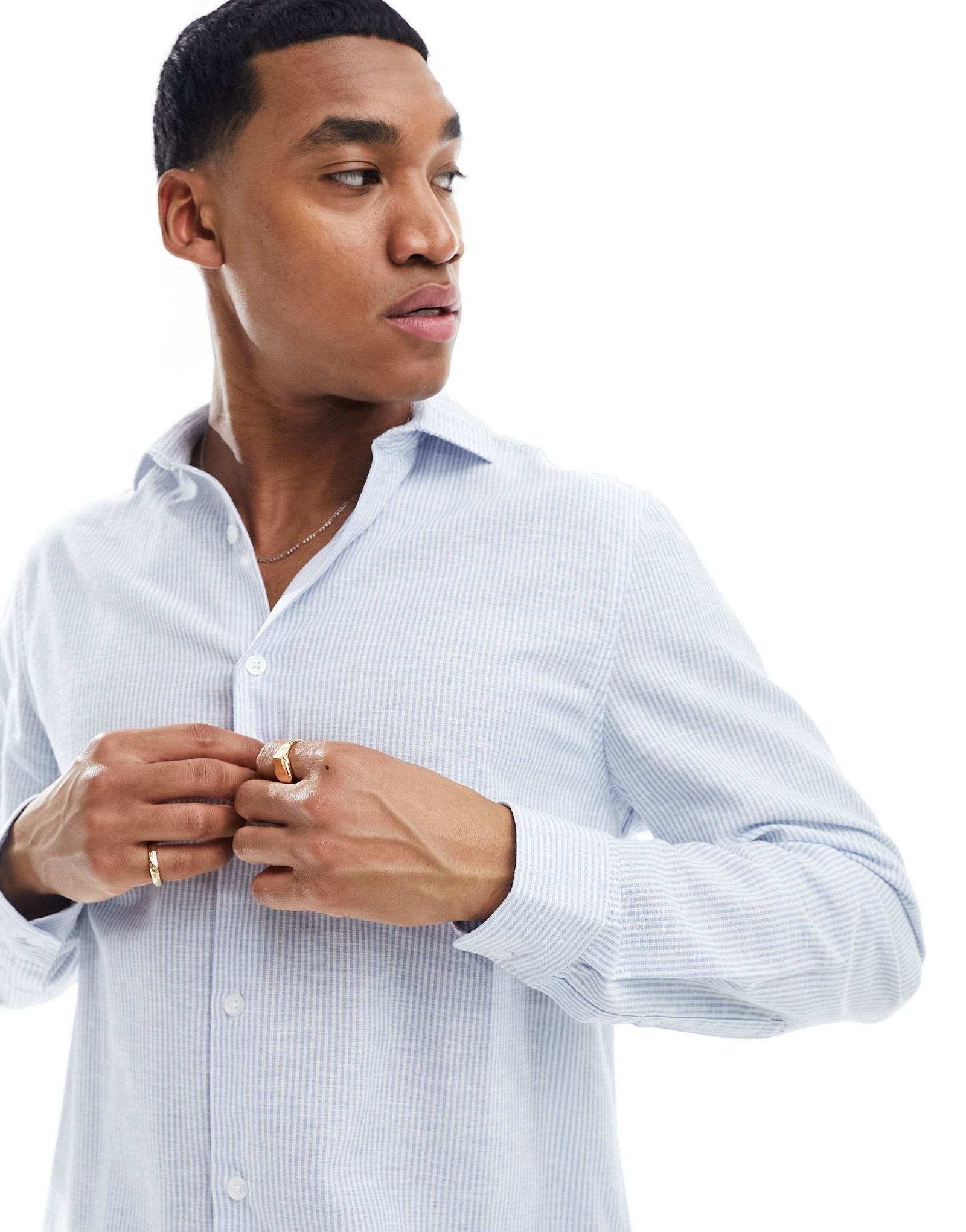 ДИЗАЙНЕРСКАЯ льняная рубашка ASOS на пуговицах в бело-голубую полоску 