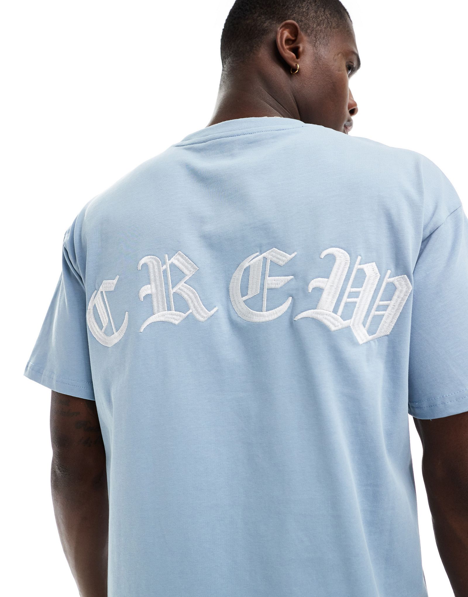 Вышитая футболка Sixth June oversize crew светло-голубого цвета