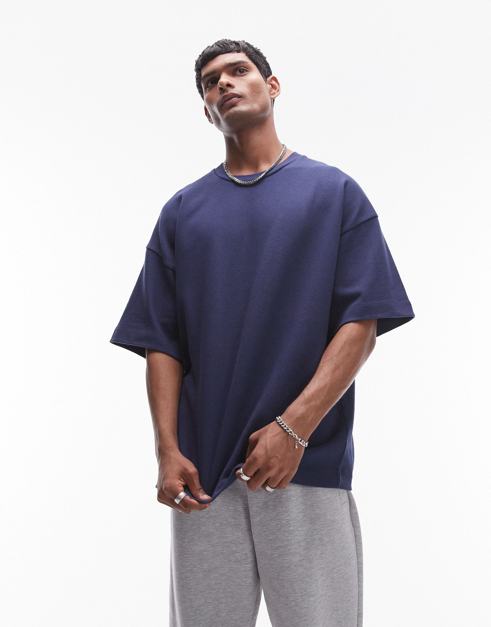 Футболка Topman oversize heavyweight со средней длиной рукава темно-синего цвета 6590₽