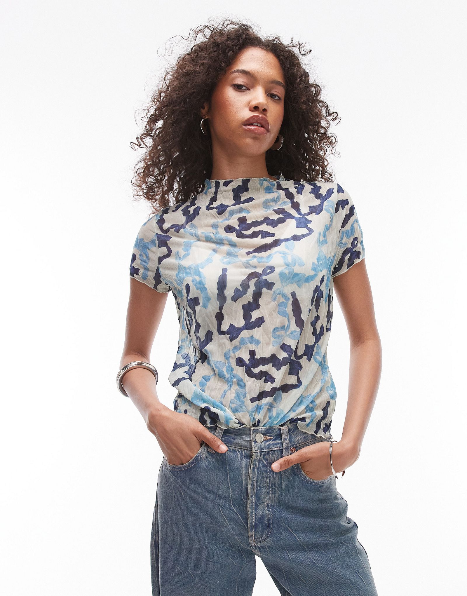 Синяя футболка с принтом в виде бантика от Topshop 5890₽