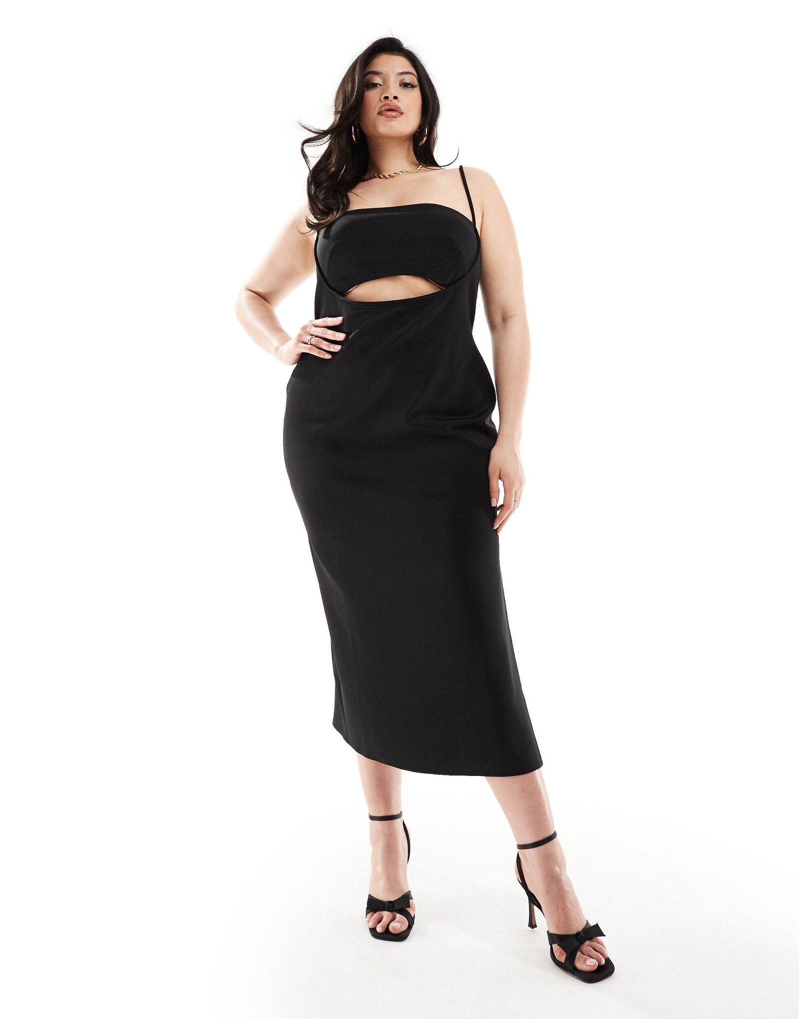 Черное миди-платье ASOS DESIGN Curve с обтягивающей деталью для подводного плавания