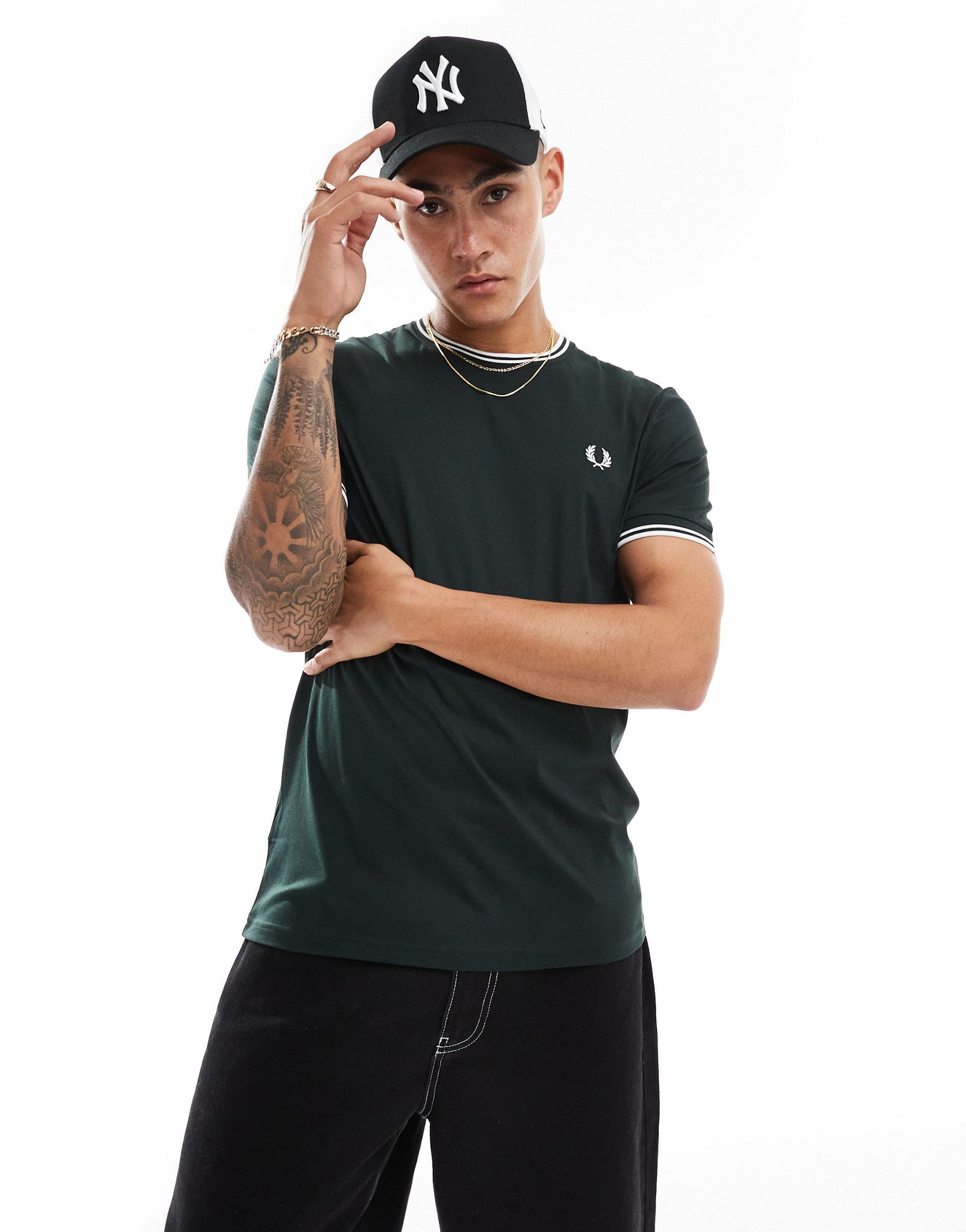 Футболка Fred Perry twin tipped темно-зеленого цвета