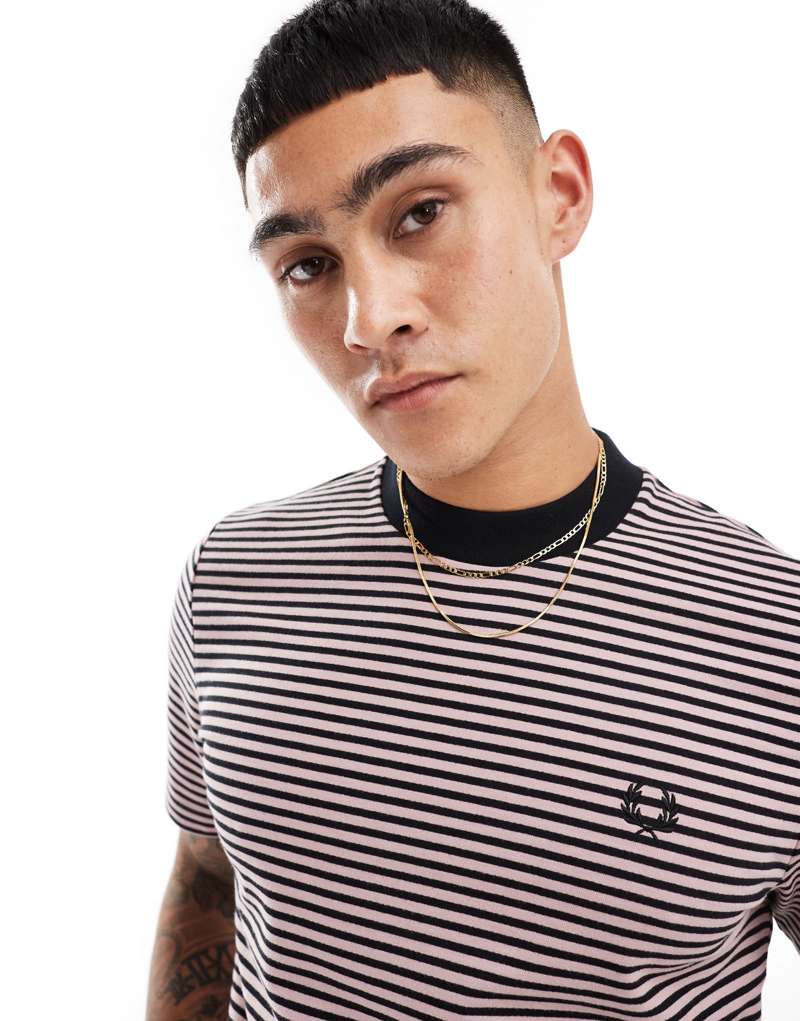 Футболка Fred Perry heavyweight в тонкую полоску розового и черного цветов