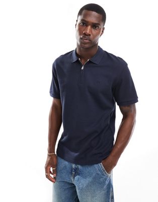 Темно-синее поло Jack &Jones с текстурированной молнией премиум-класса
