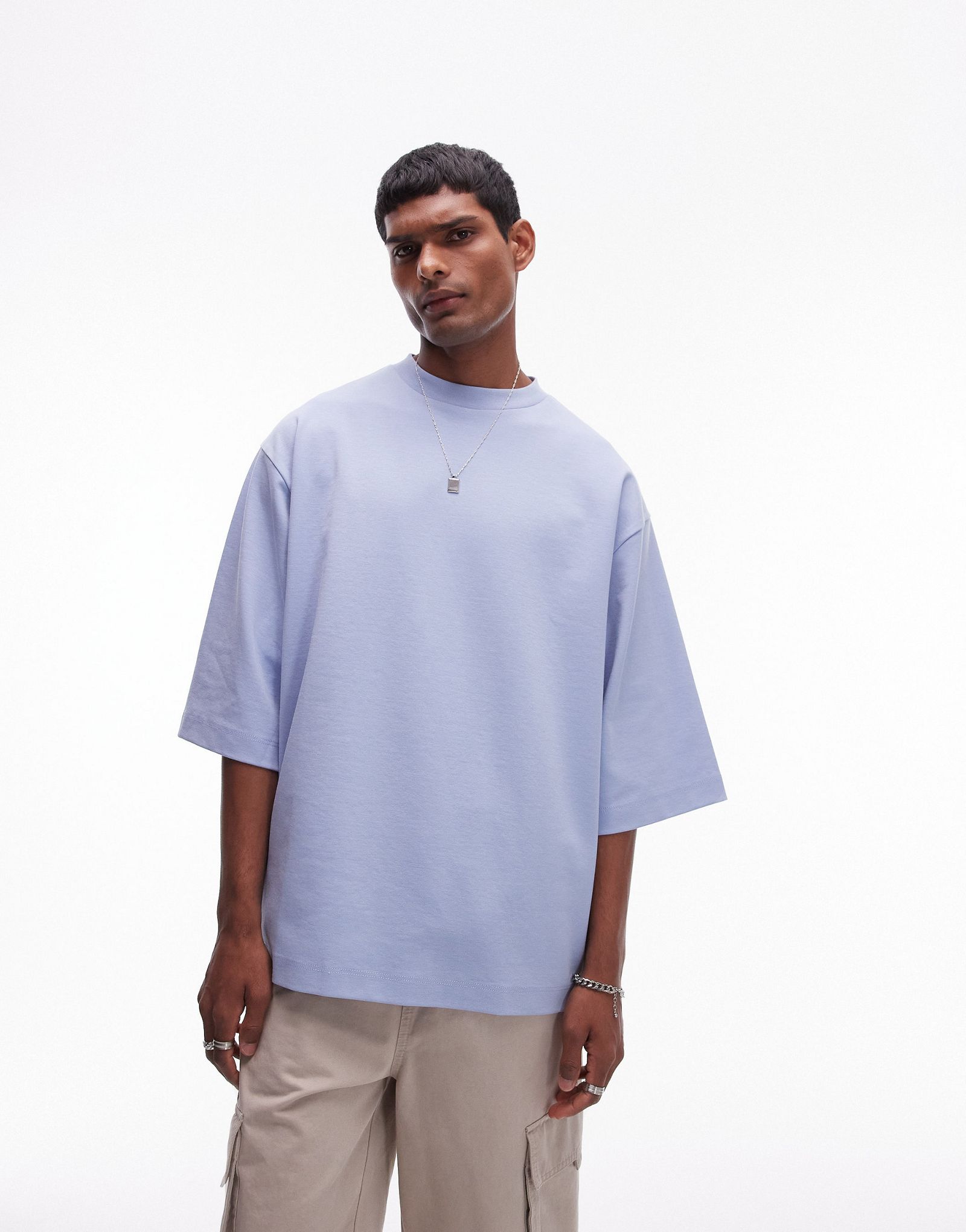 Футболка Topman premium heavyweight oversize fit со средней длиной рукава светло-голубого цвета