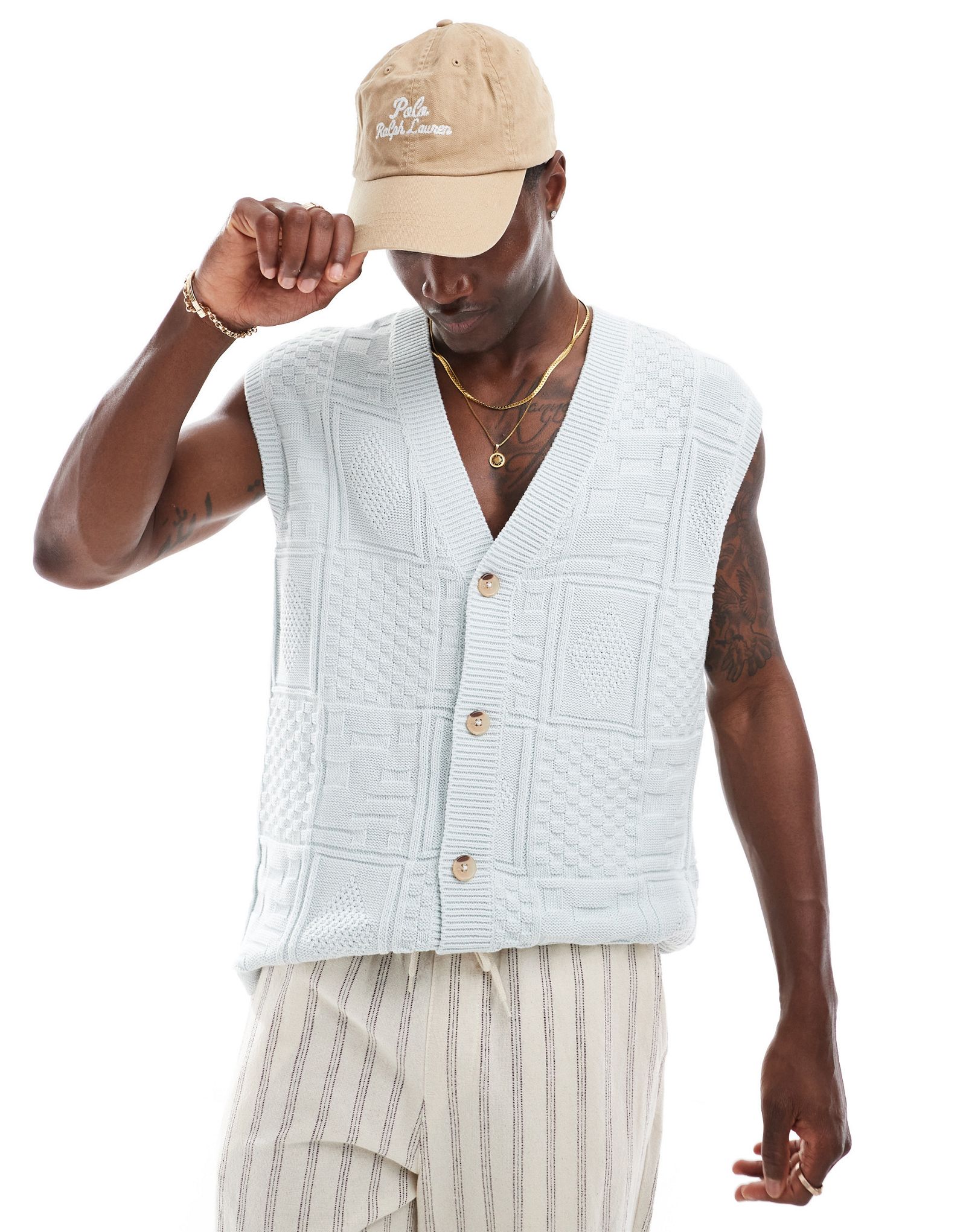 Светло-голубой кардиган без рукавов на пуговицах из непринужденного текстурированного трикотажа ASOS DESIGN 6690₽