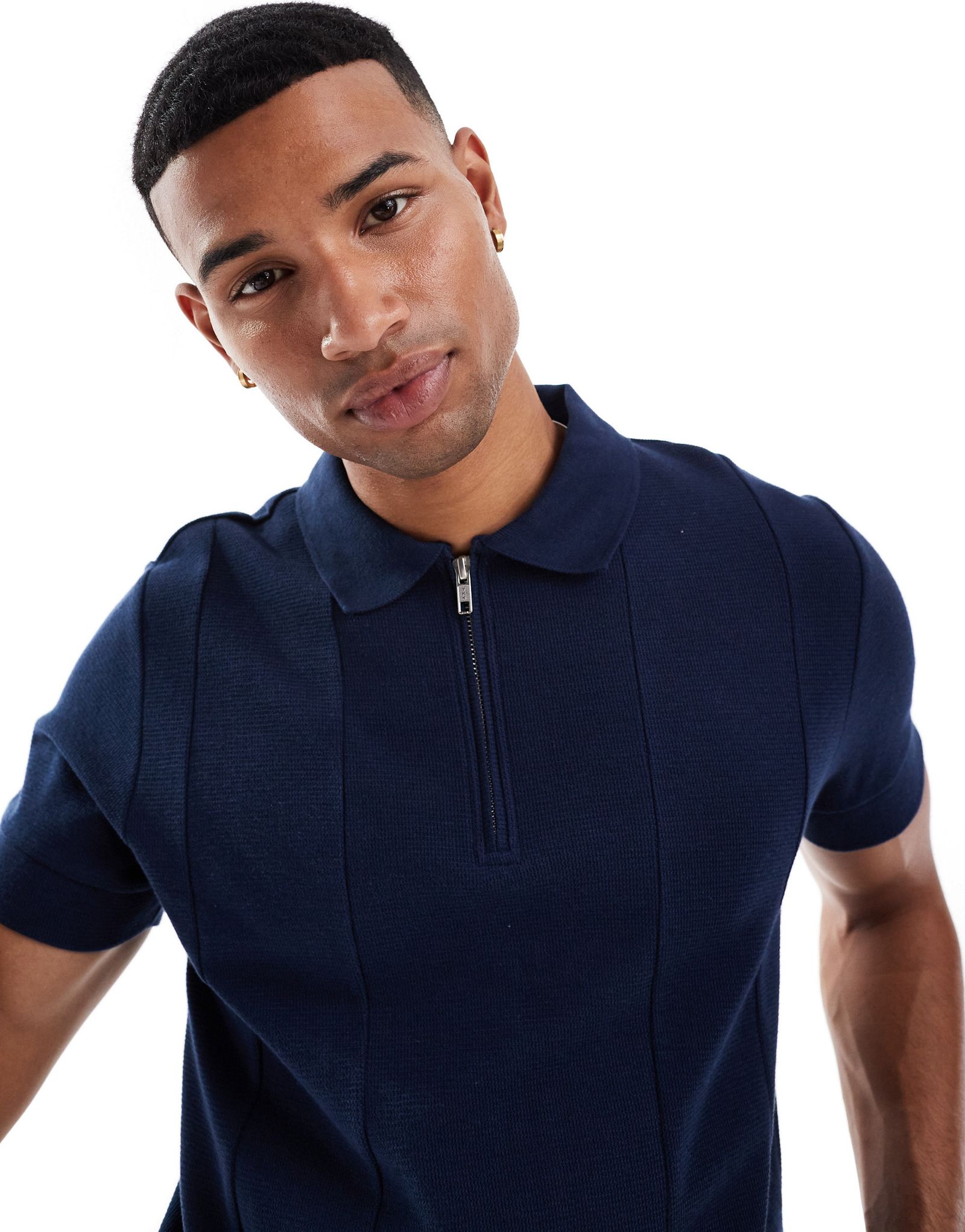 ДИЗАЙНЕРСКОЕ поло ASOS темно-синего цвета с серебристой молнией 6090₽
