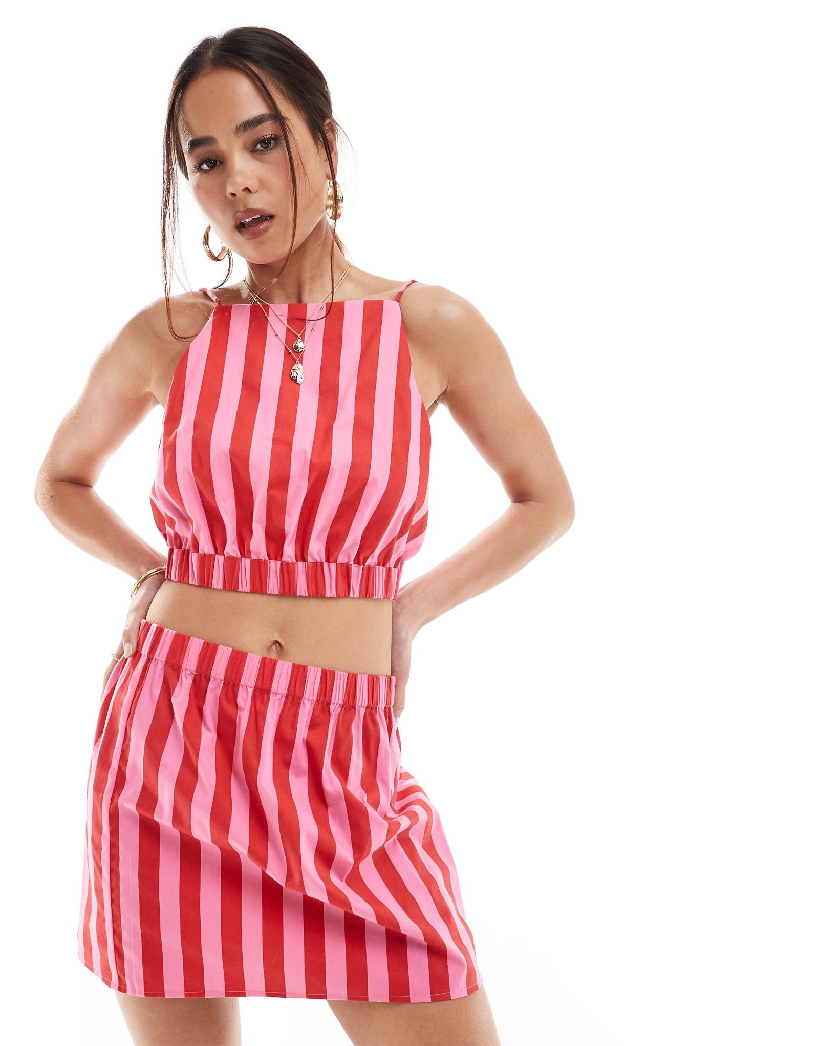 Укороченная майка ASOS DESIGN в розовую и красную полоску - часть комплекта