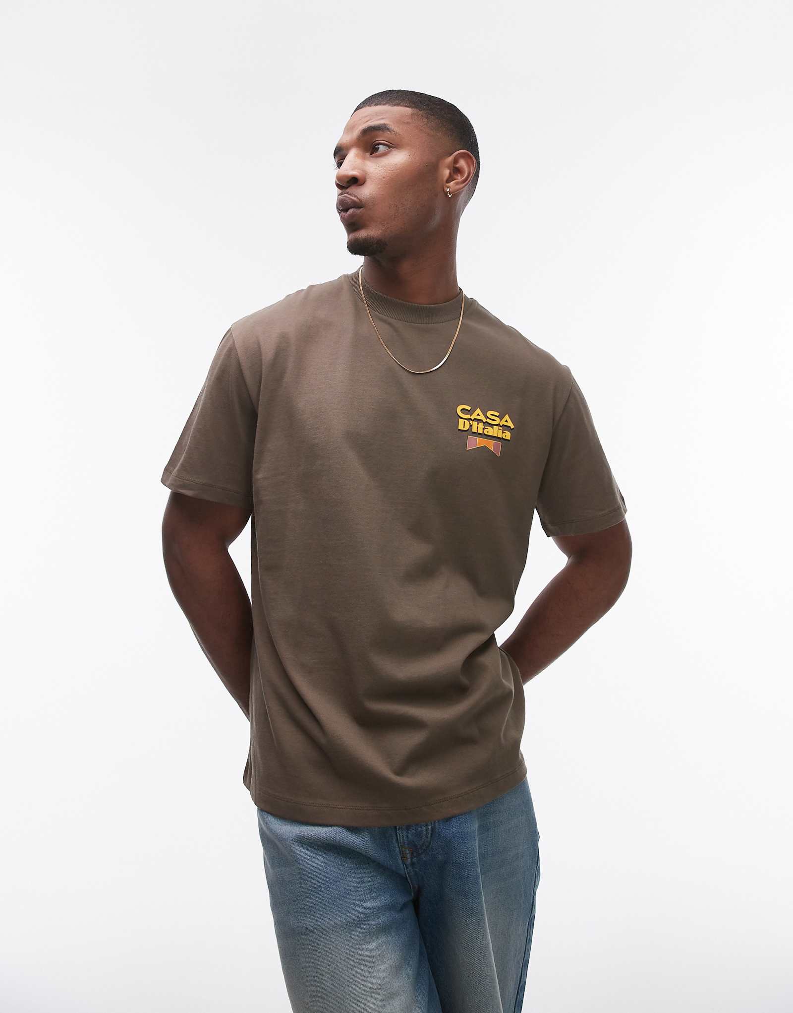 Футболка Topman oversize fit с принтом цвета хаки 6090₽