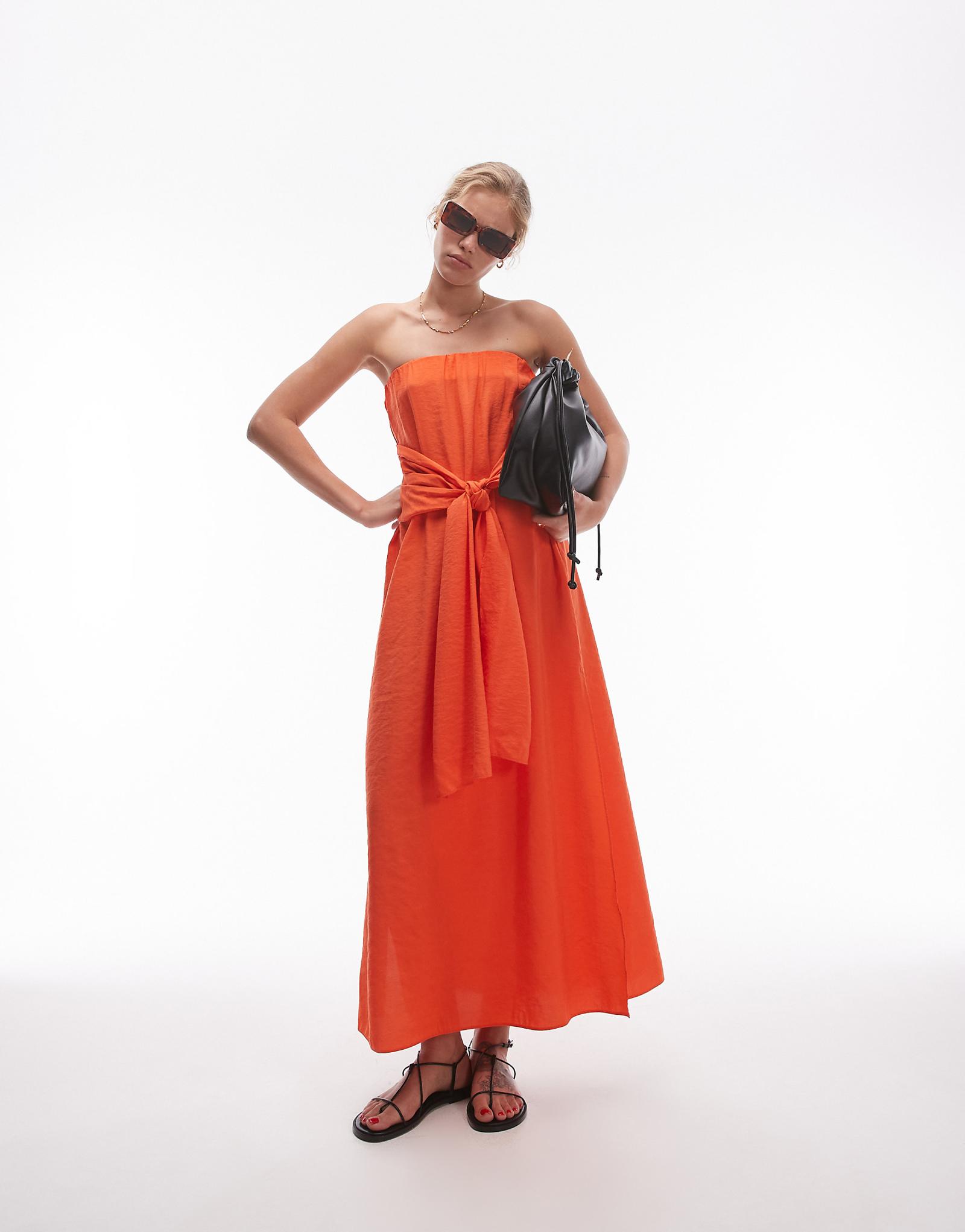 Красное платье-бандо с завязками спереди от Topshop 5290₽