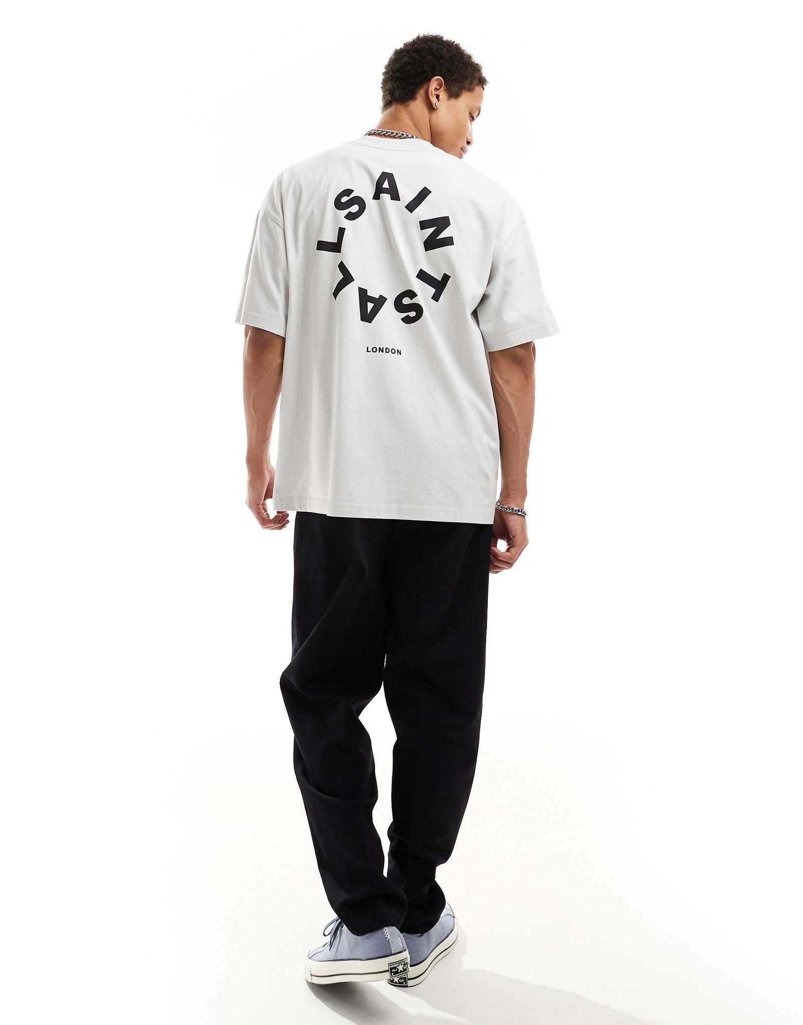 Футболка оверсайз AllSaints Tierra прохладного серого цвета 19390₽