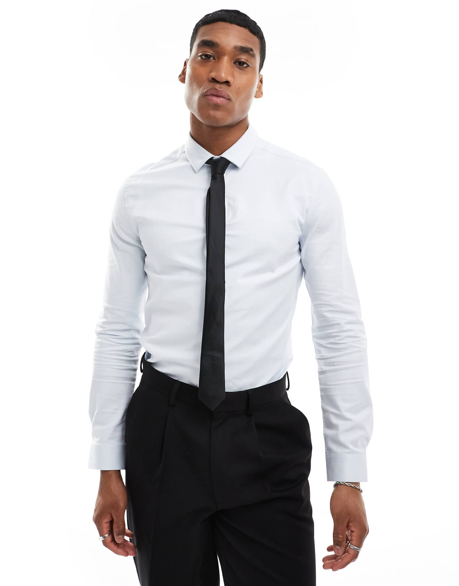 Элегантная свадебная рубашка в обтяжку от ASOS DESIGN синего цвета с фактурой елочка 4890₽