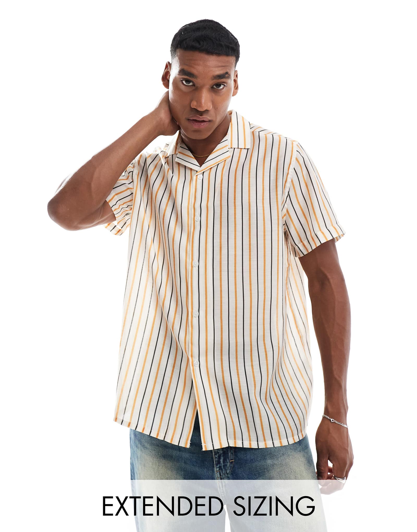 ДИЗАЙНЕРСКАЯ свободная рубашка revere в оранжевую полоску от ASOS DESIGN свободного кроя 2090₽