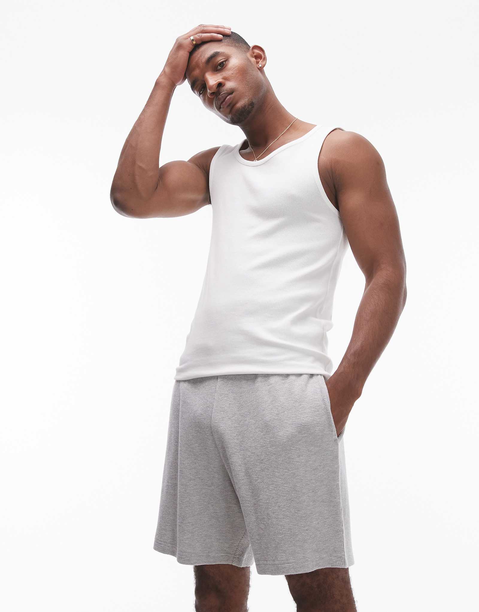 Короткие вафельные шорты Topman lounge светло-серого цвета 3290₽