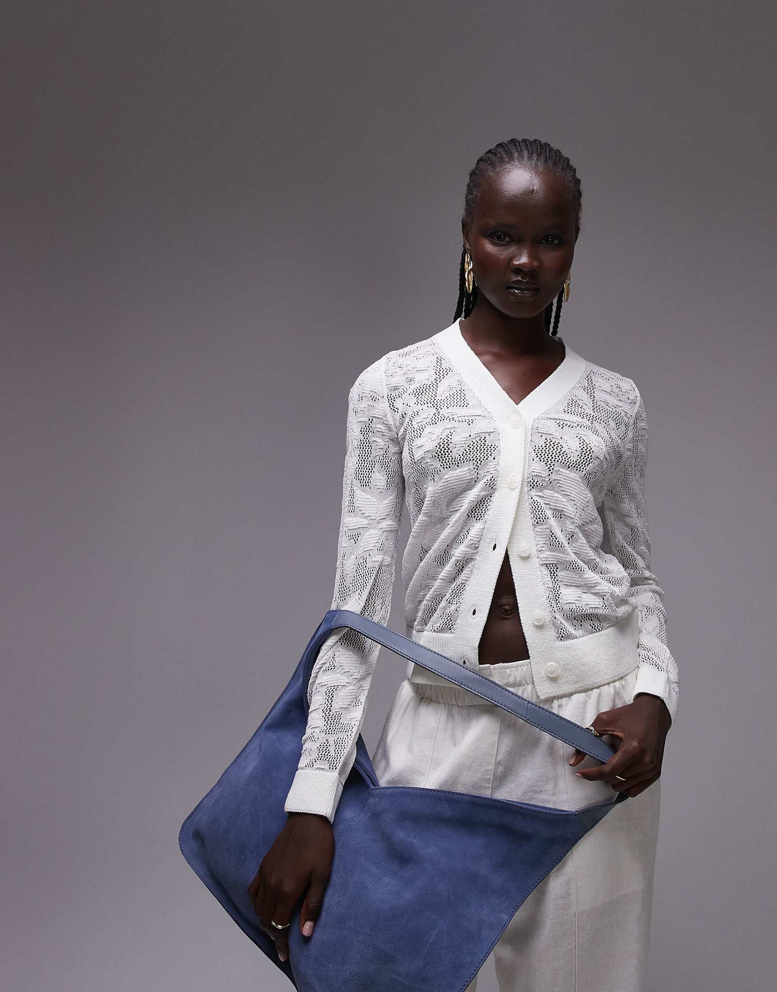 Кардиган Topshop из трикотажа с цветочным пуантелье цвета слоновой кости 5390₽