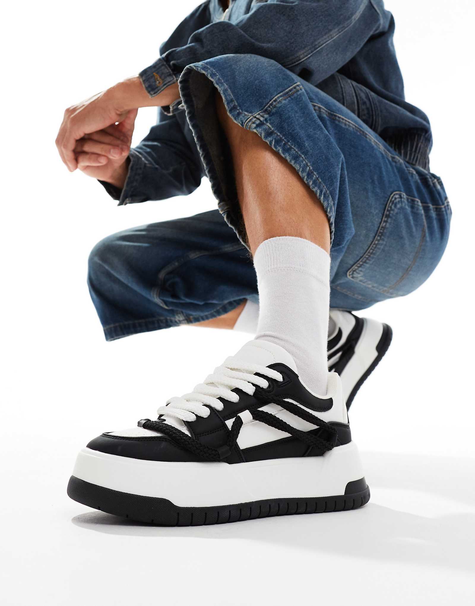 ДИЗАЙНЕРСКИЕ массивные кроссовки ASOS черно-белого цвета с отделкой из веревок 7090₽