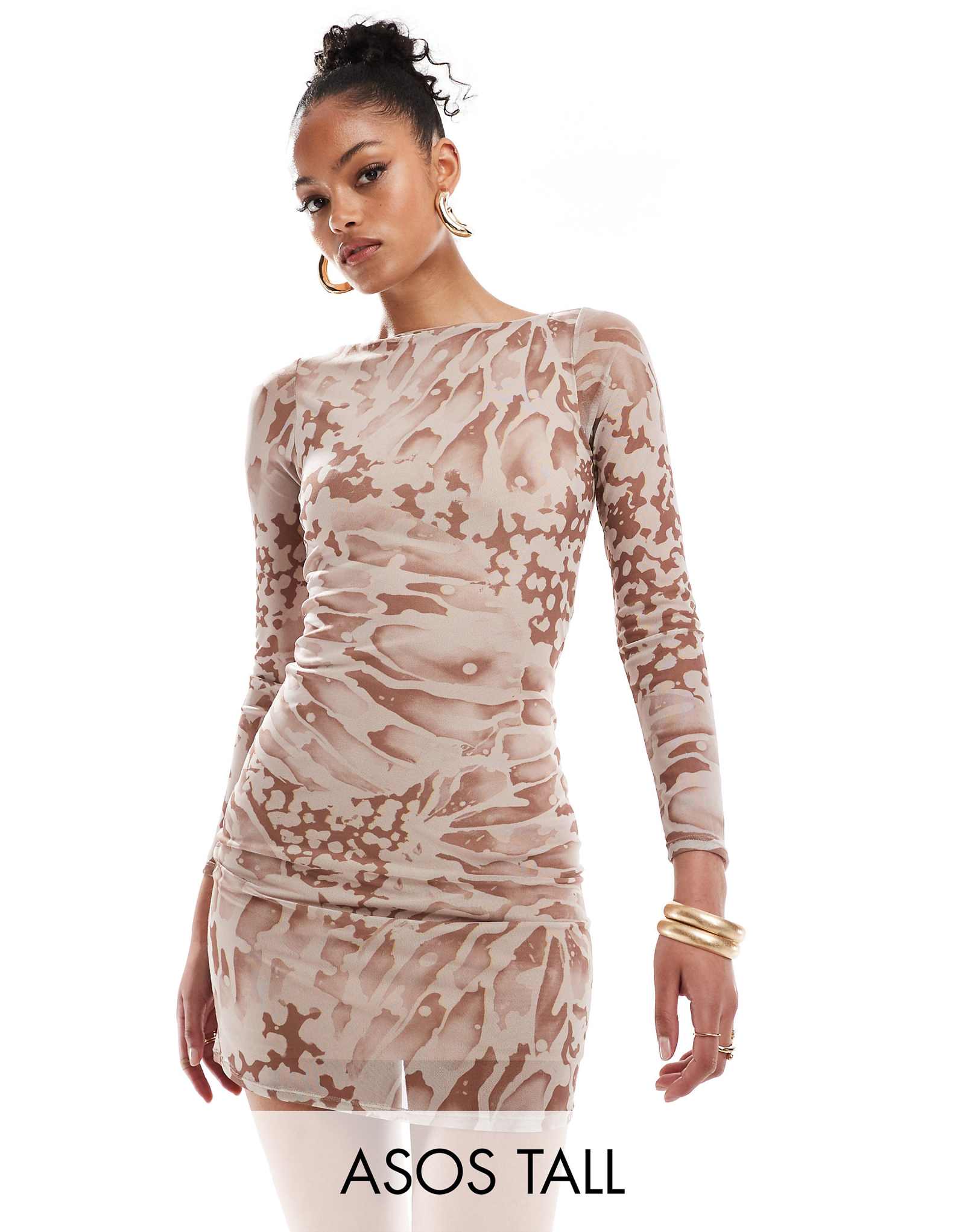 ДИЗАЙНЕРСКОЕ мини-платье ASOS DESIGN из сетчатой ткани с длинными рукавами-ангелочками и животным принтом 5790₽