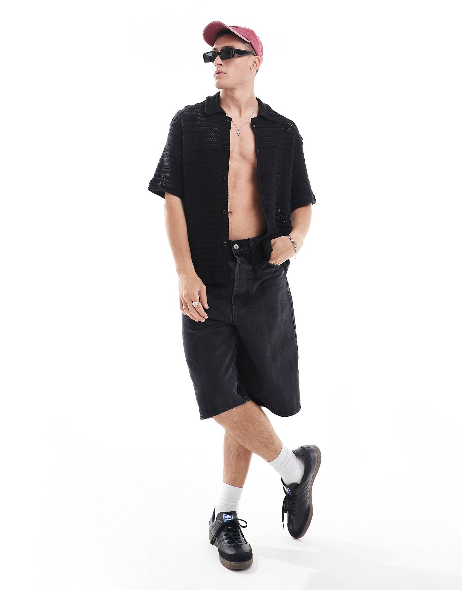 Вязаная рубашка свободного кроя для буднего дня черного цвета 8290₽