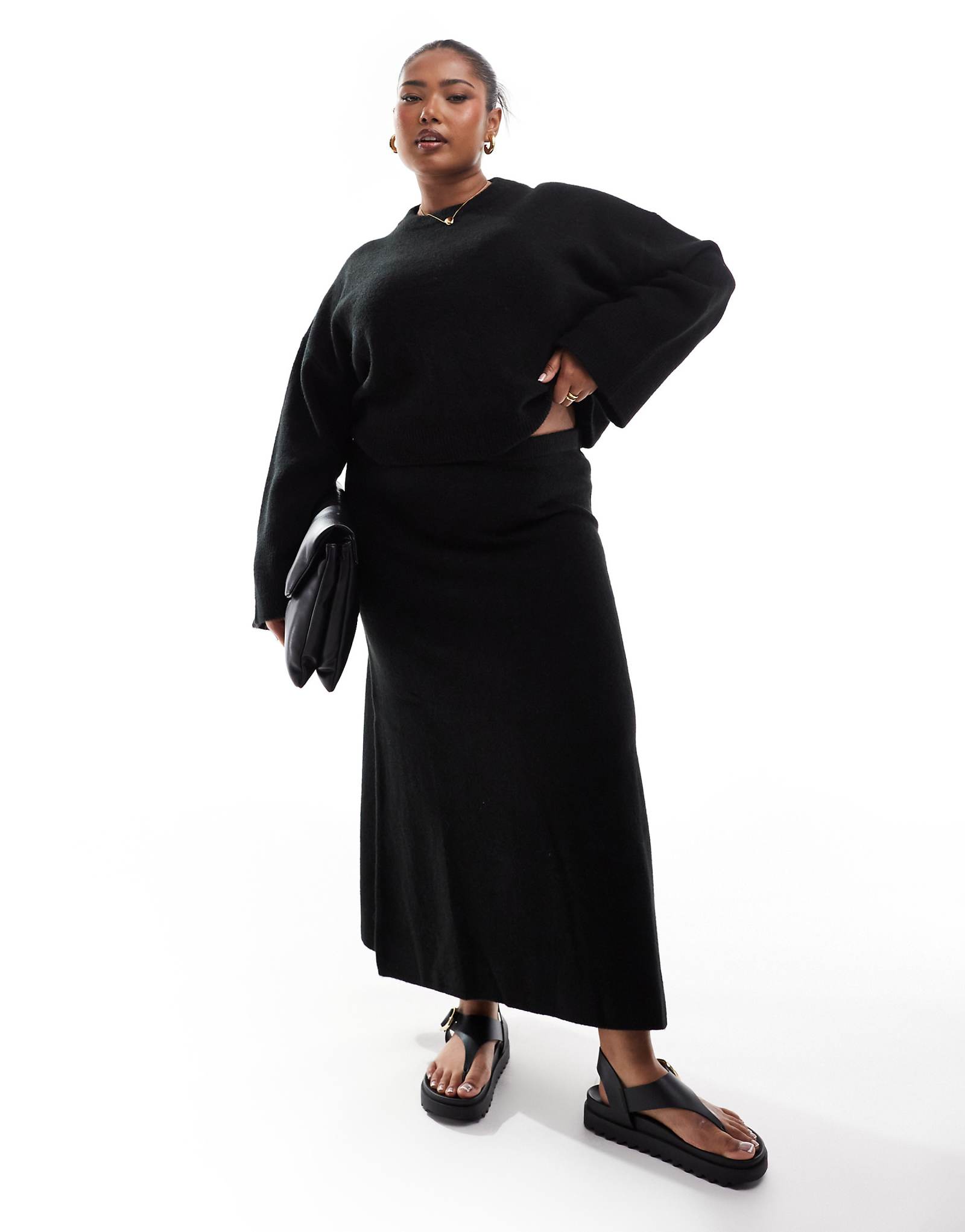 Вязаная юбка макси а-силуэта черного цвета от ASOS DESIGN Curve - часть комплекта 4090₽