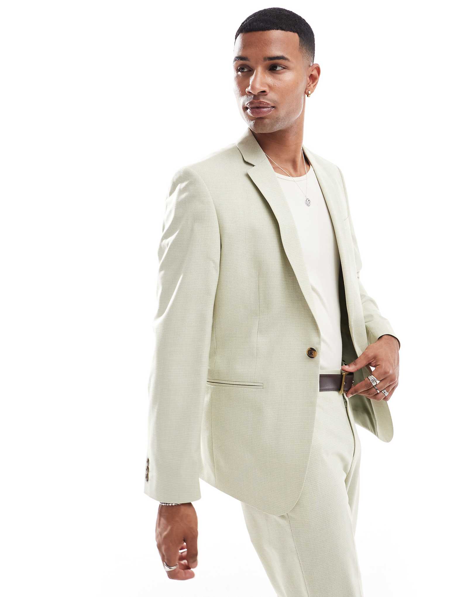 Приталенный пиджак из плетеной ткани ASOS DESIGN зеленого цвета 7290₽