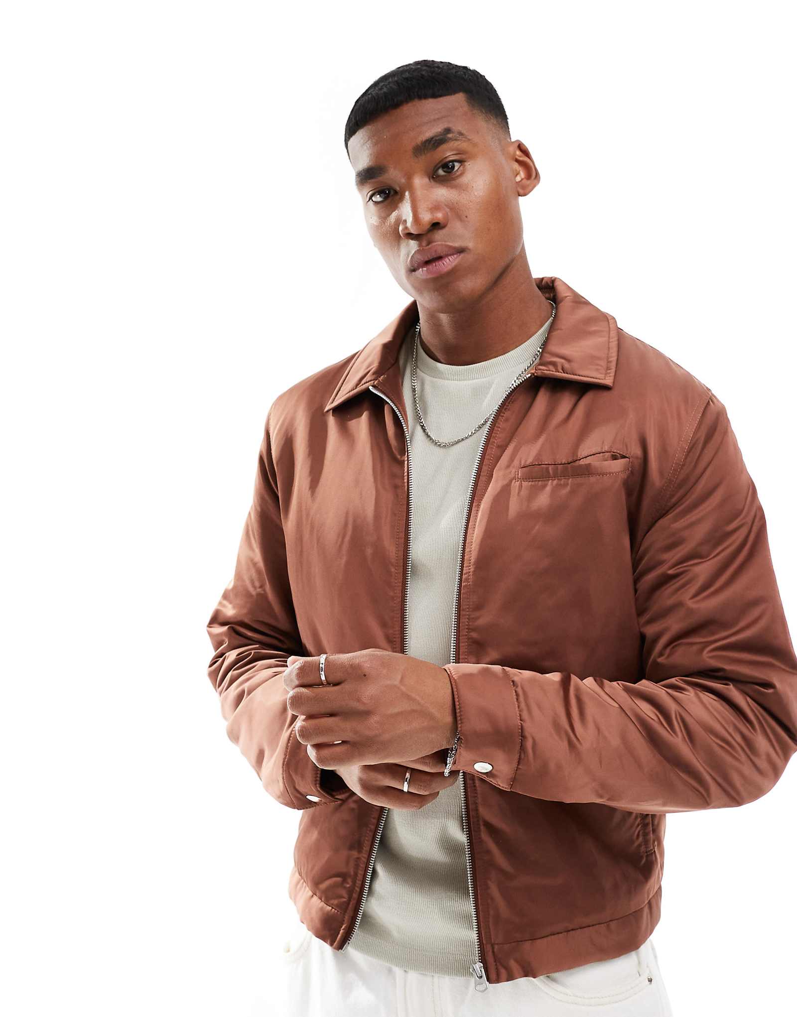 ДИЗАЙНЕРСКИЙ атласный пиджак harrington от ASOS цвета ржавчины 4890₽