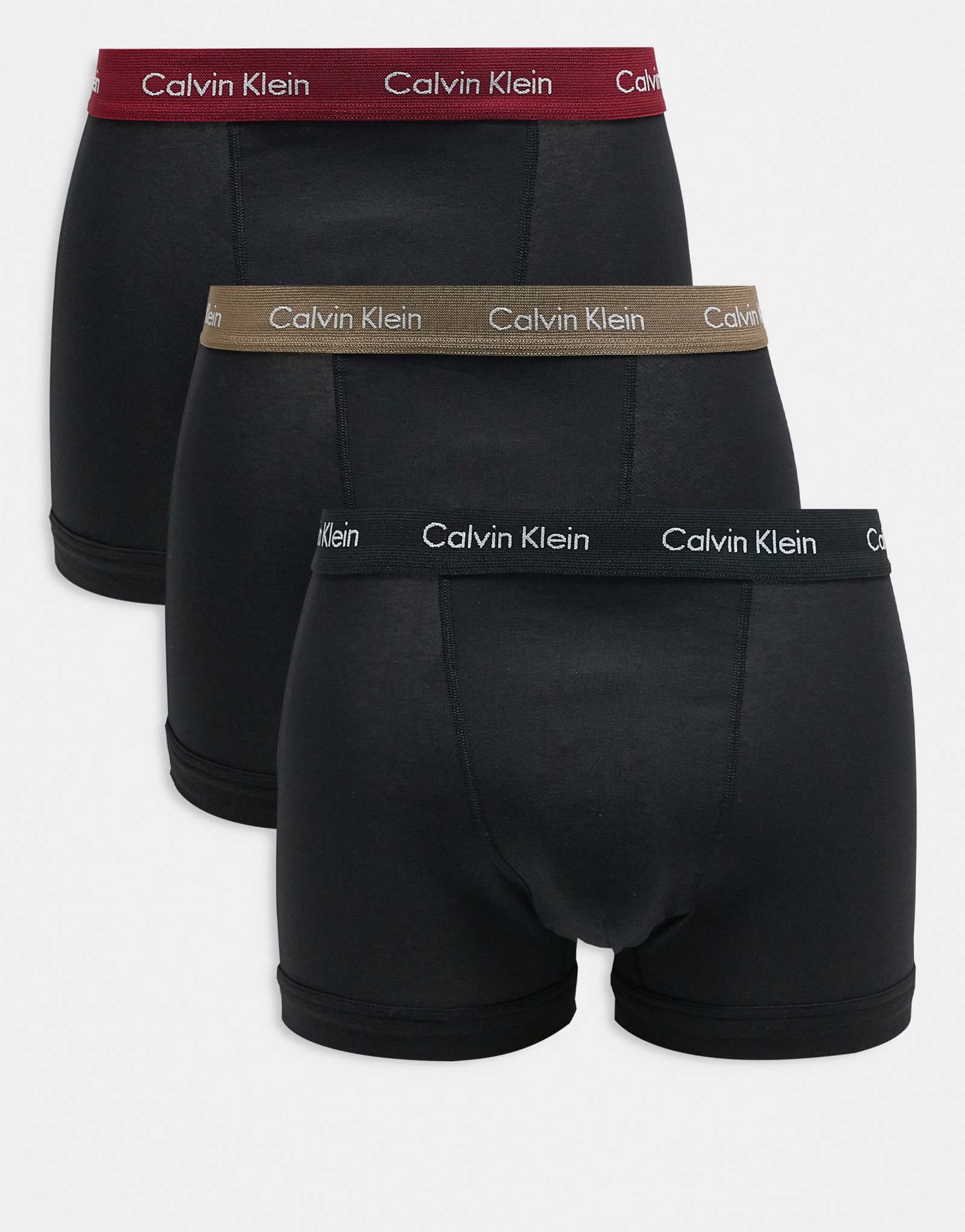 Хлопковые эластичные плавки Calvin Klein 3 штуки черного цвета с цветным поясом 8290₽
