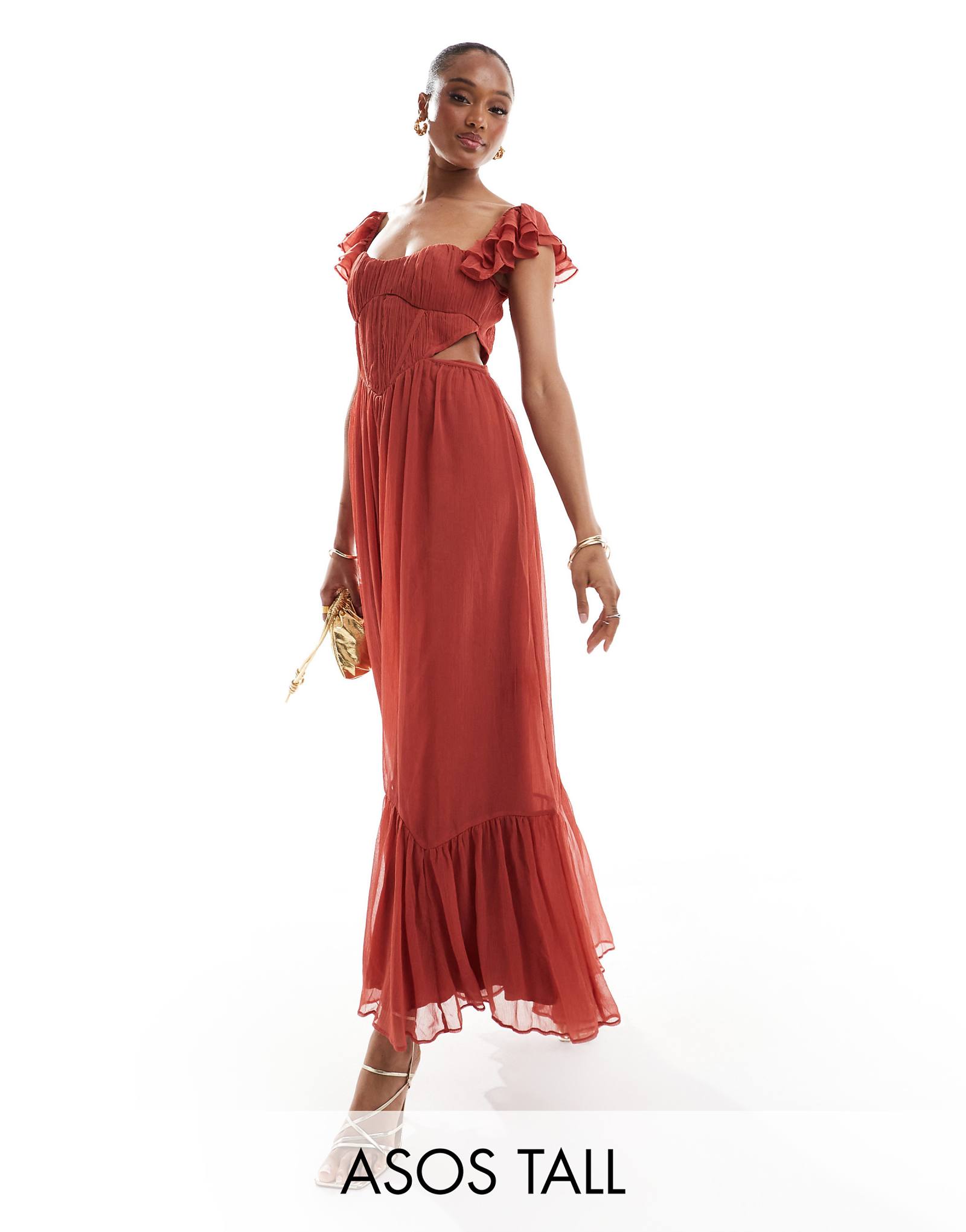 Облегающее платье миди с корсетным вырезом и длинными развевающимися рукавами от ASOS DESIGN розового цвета 3690₽