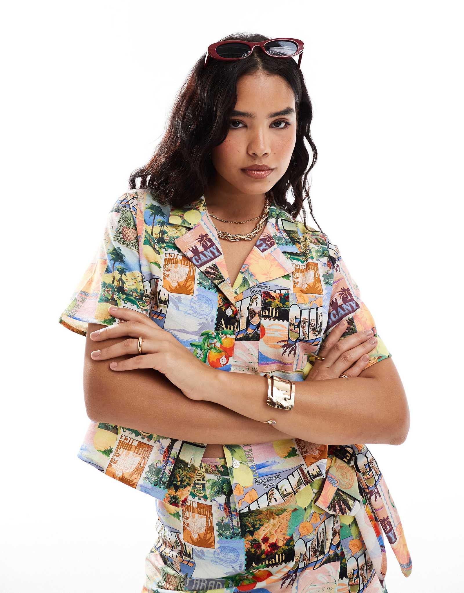 ДИЗАЙНЕРСКАЯ льняная рубашка ASOS с коротким рукавом и принтом в виде открытки - часть комплекта 5690₽