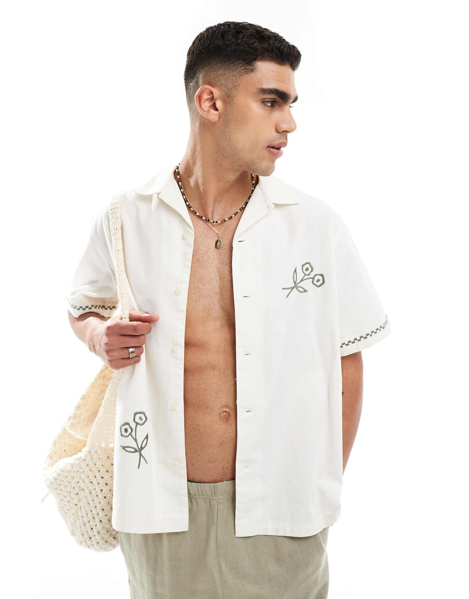 Рубашка с воротником Selected Homme revere с зеленым цветочным принтом кремового цвета 8690₽