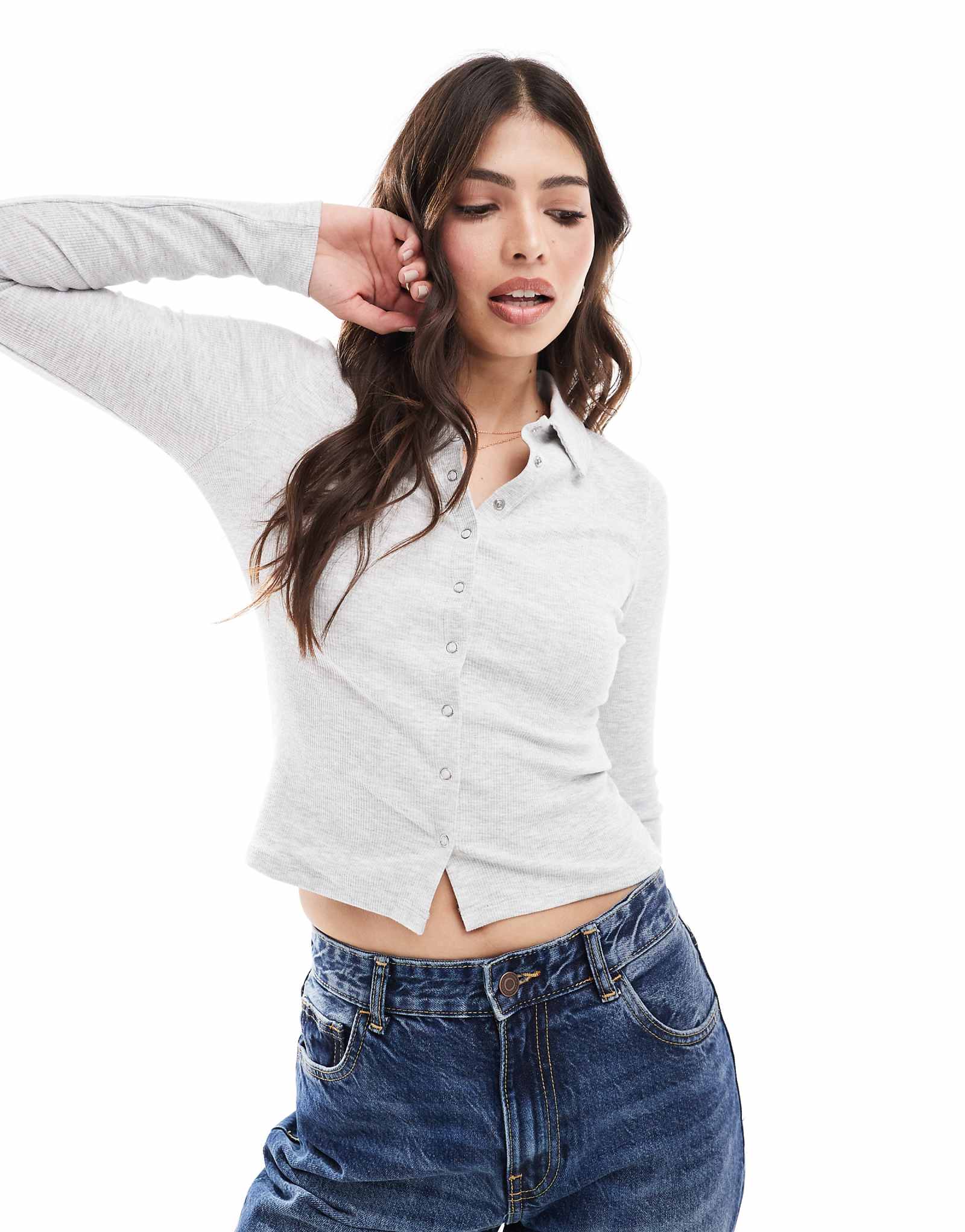 Рубашка мисс Селфридж в рубчик на пуговицах из серого вереска 4090₽