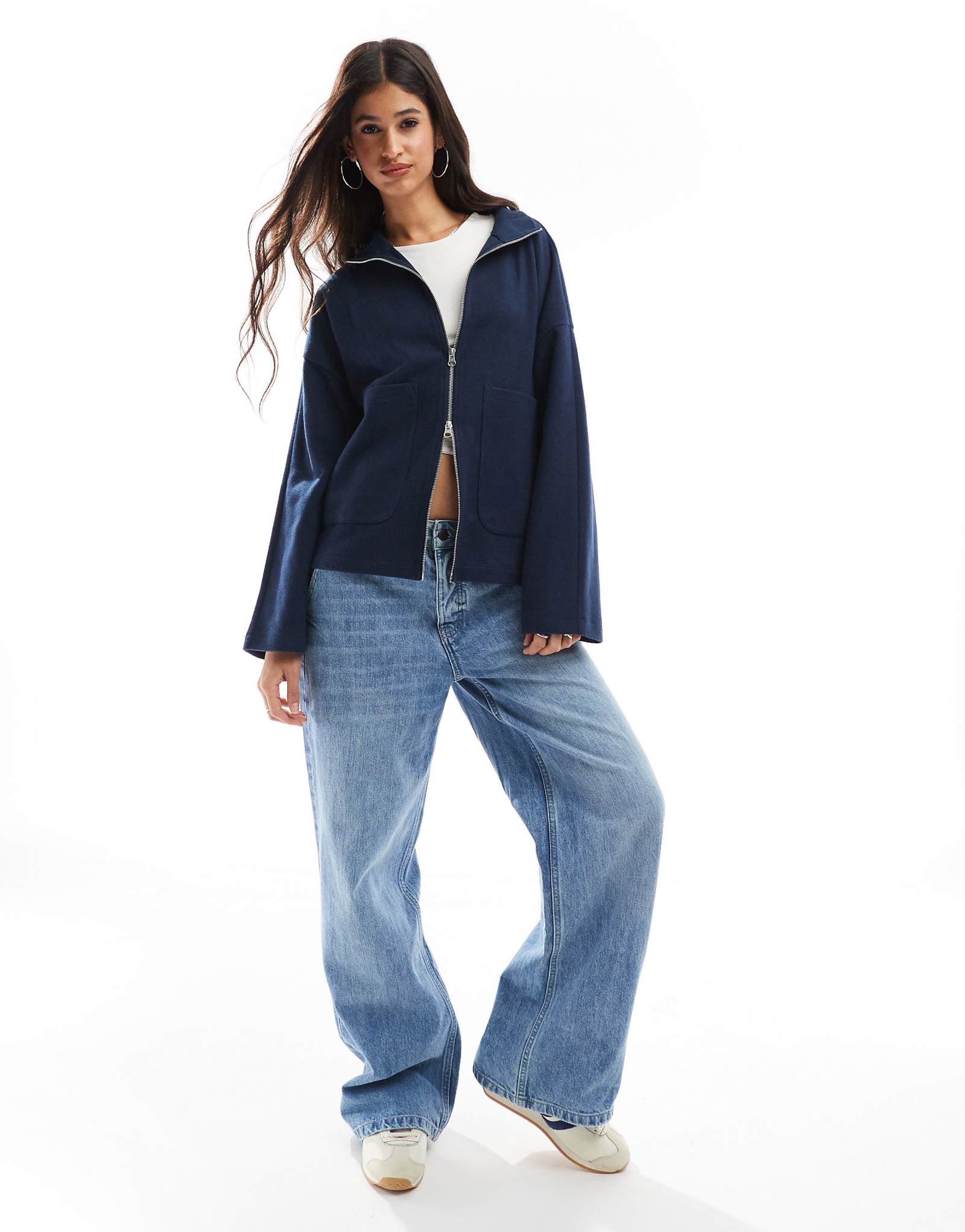 Темно-синий кардиган на молнии с круглым вырезом и сверхмягким рисунком ASOS DESIGN темно-синего цвета 4690₽