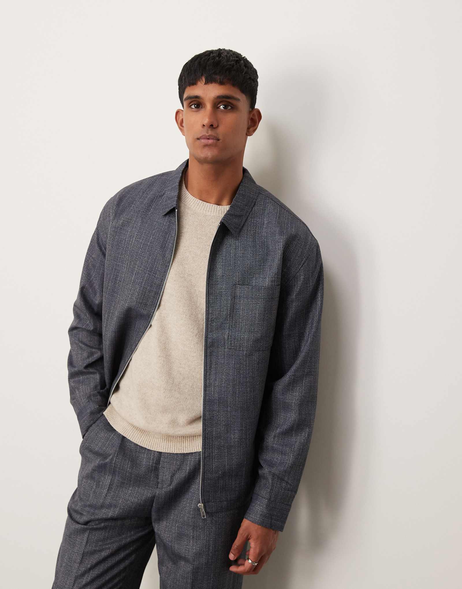 Элегантная куртка-рубашка на молнии ASOS DESIGN синего цвета - часть комплекта 8590₽