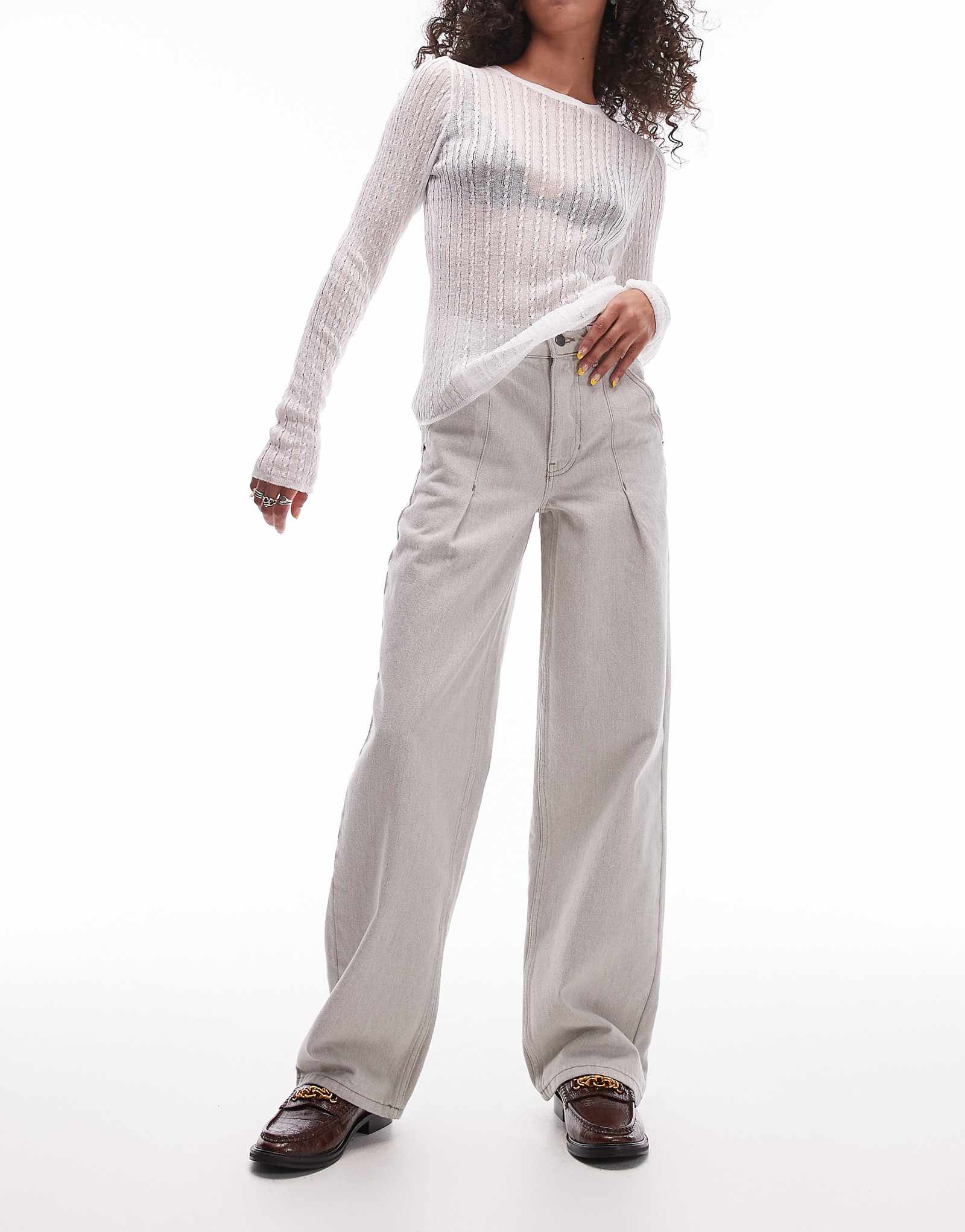 Плиссированные джинсы Topshop с высокой посадкой из камня 9590₽