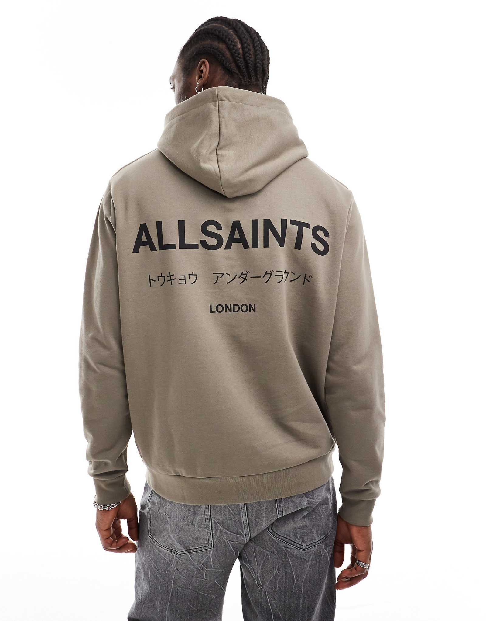 Толстовка с капюшоном AllSaints Underground Oth зеленого цвета 35790₽