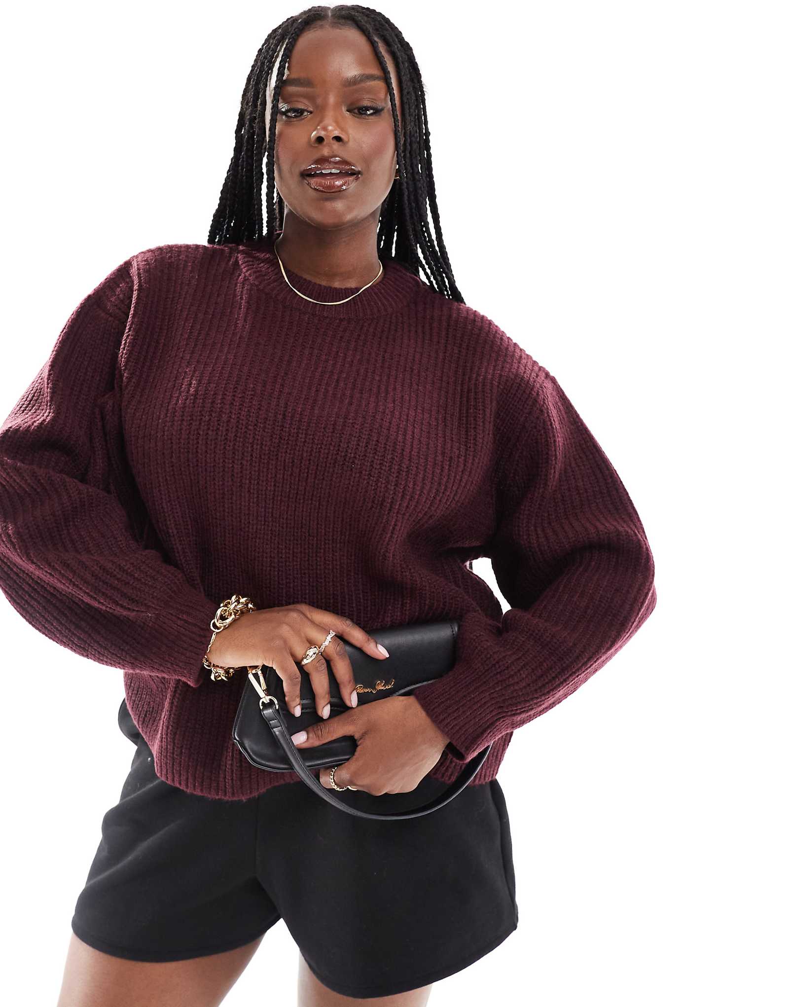 Облегающий свитер ASOS DESIGN Curve с круглым вырезом в рубчик бордового цвета 5790₽