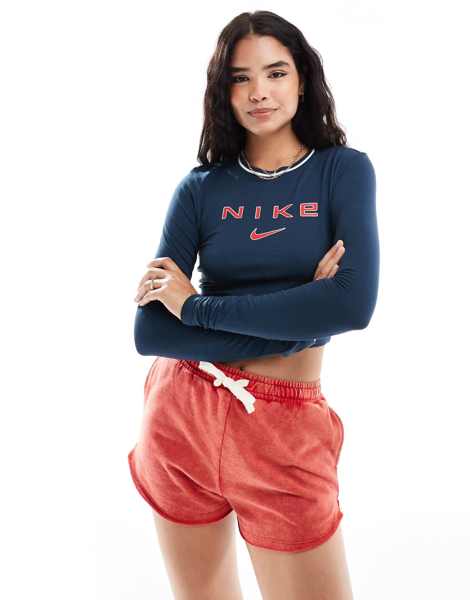 Ретро-футболка Nike с длинным рукавом темно-синего цвета 6390₽