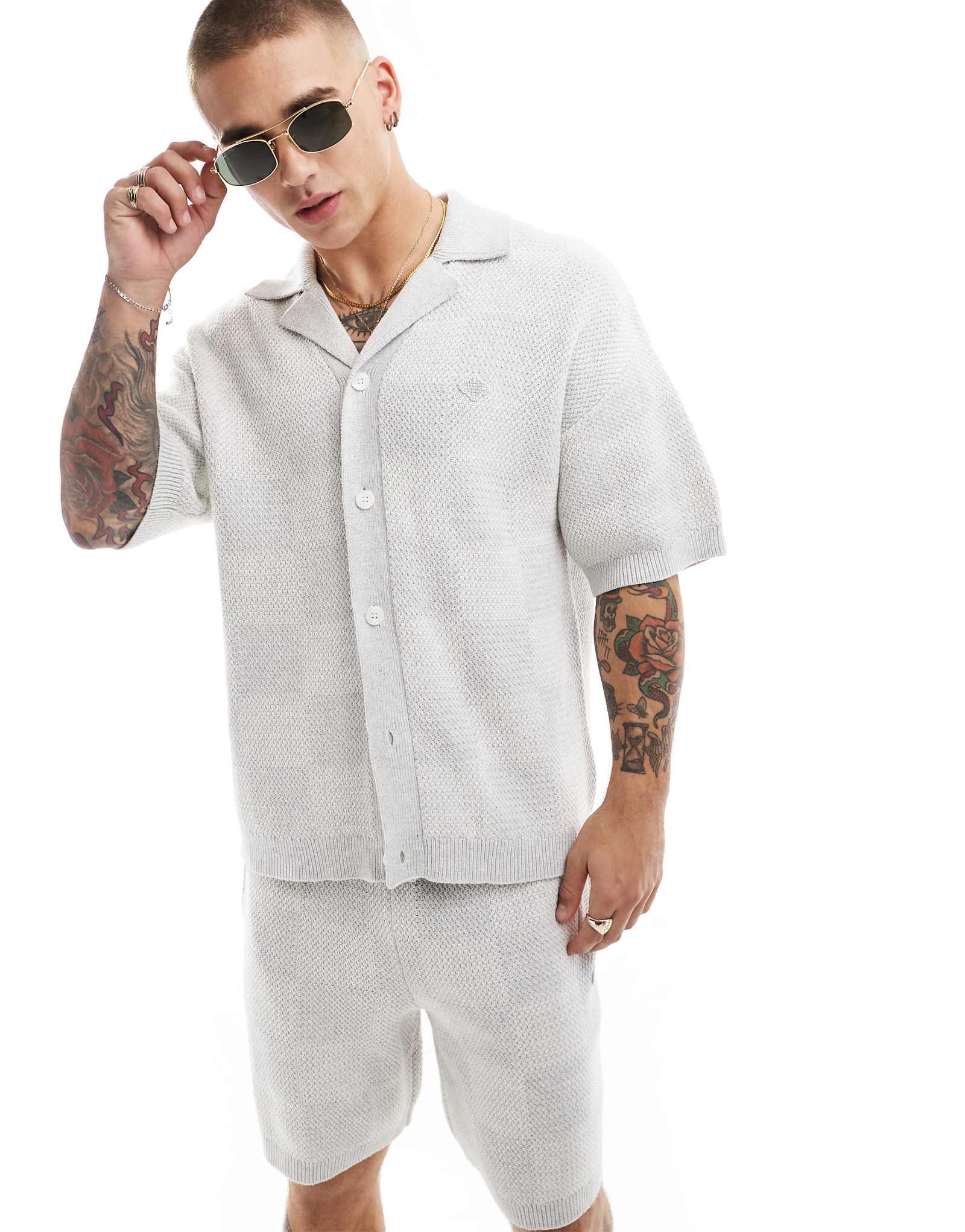 Трикотажная рубашка в клетку Couture Club серого цвета - часть комплекта 15290₽