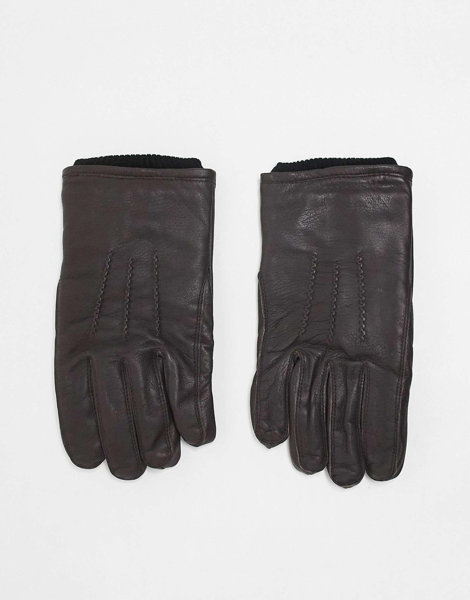 Кожаные перчатки French Connection коричневого цвета 9590₽