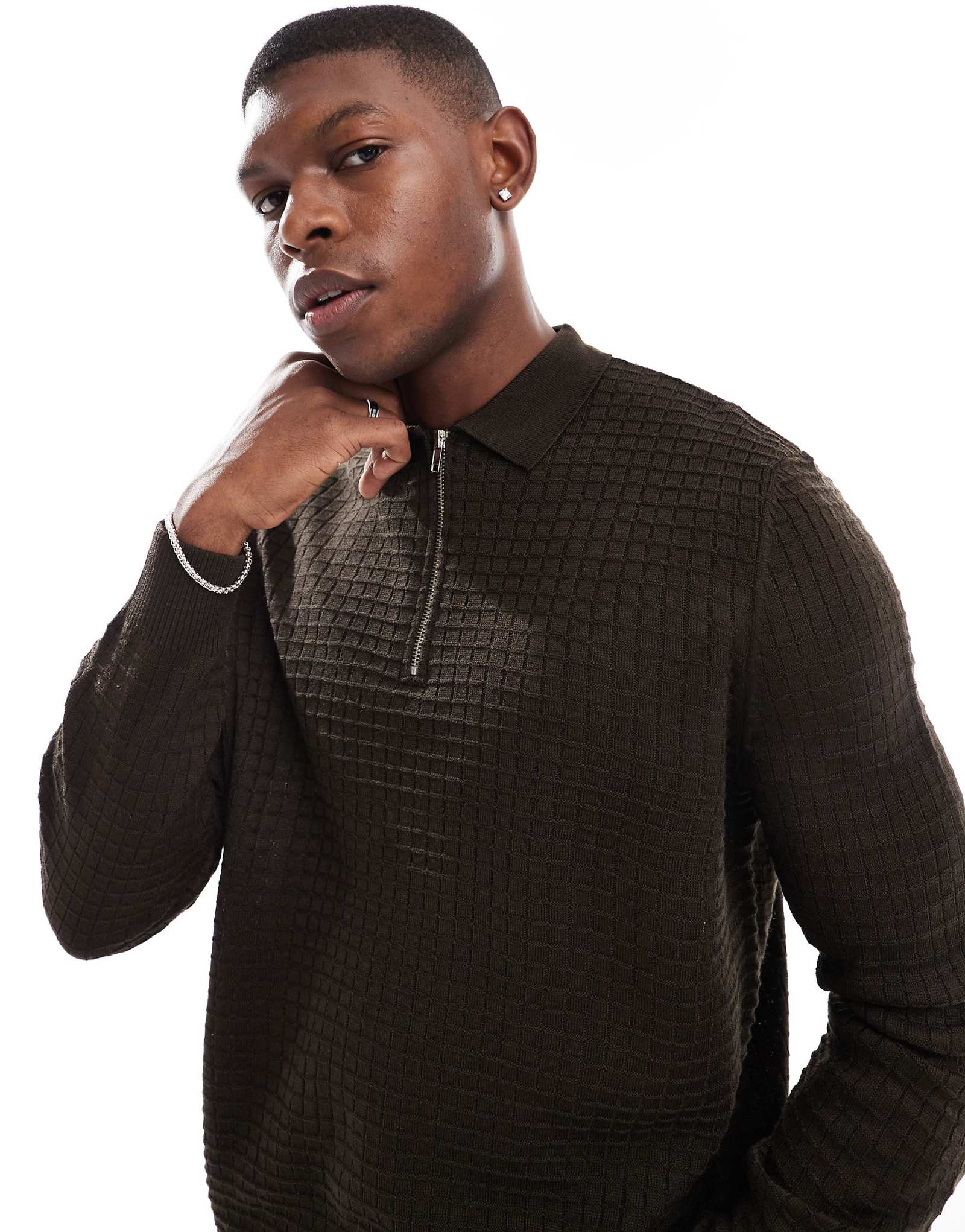 НЕПРИНУЖДЕННОЕ поло с длинным рукавом ASOS DESIGN в вафельном цвете коричневого цвета 5990₽