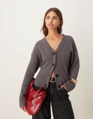 Дизайнерский кардиган ASOS с v-образным вырезом из овечьей шерсти серого цвета