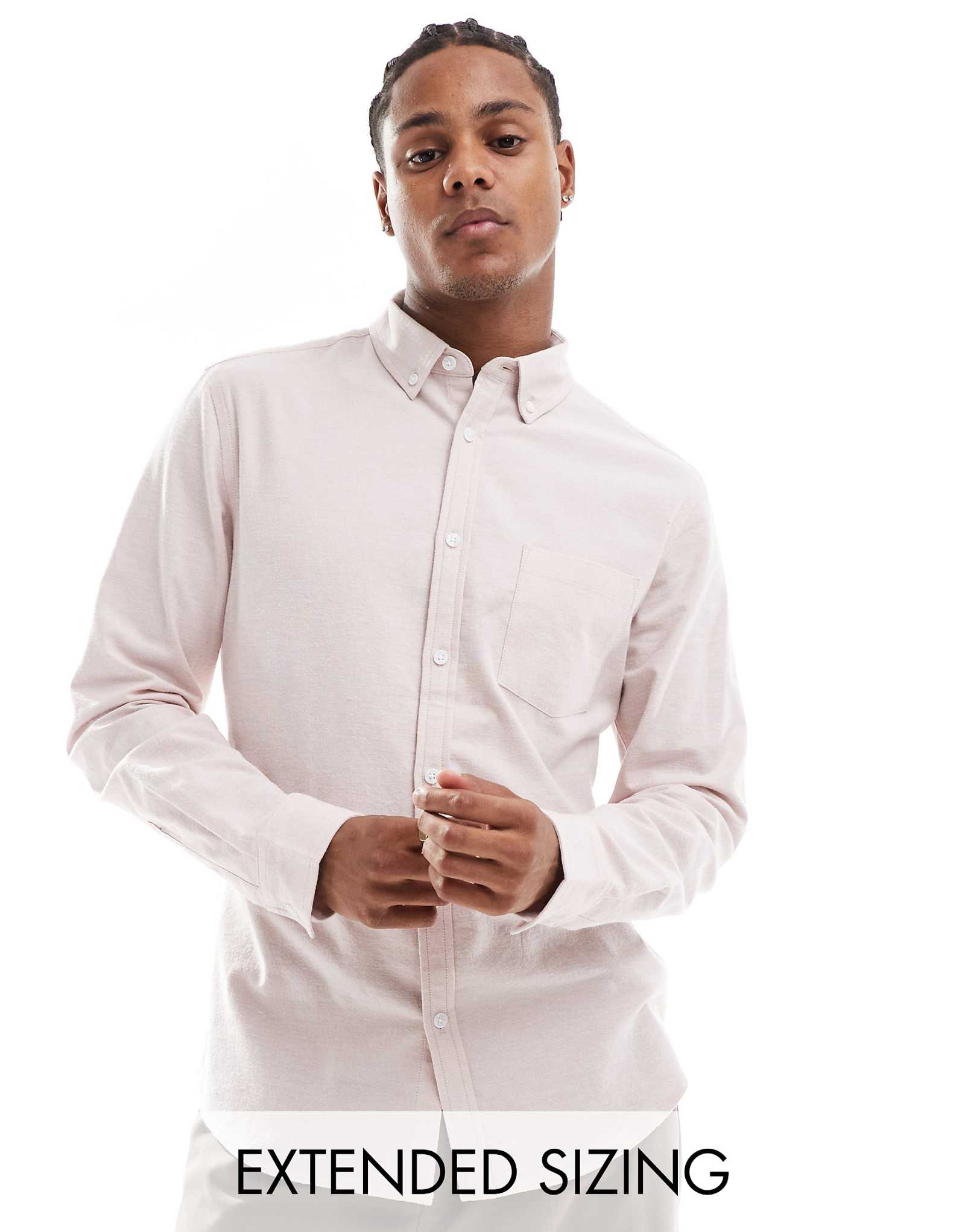 ДИЗАЙНЕРСКАЯ тонкая оксфордская рубашка ASOS светло-розового цвета 3990₽