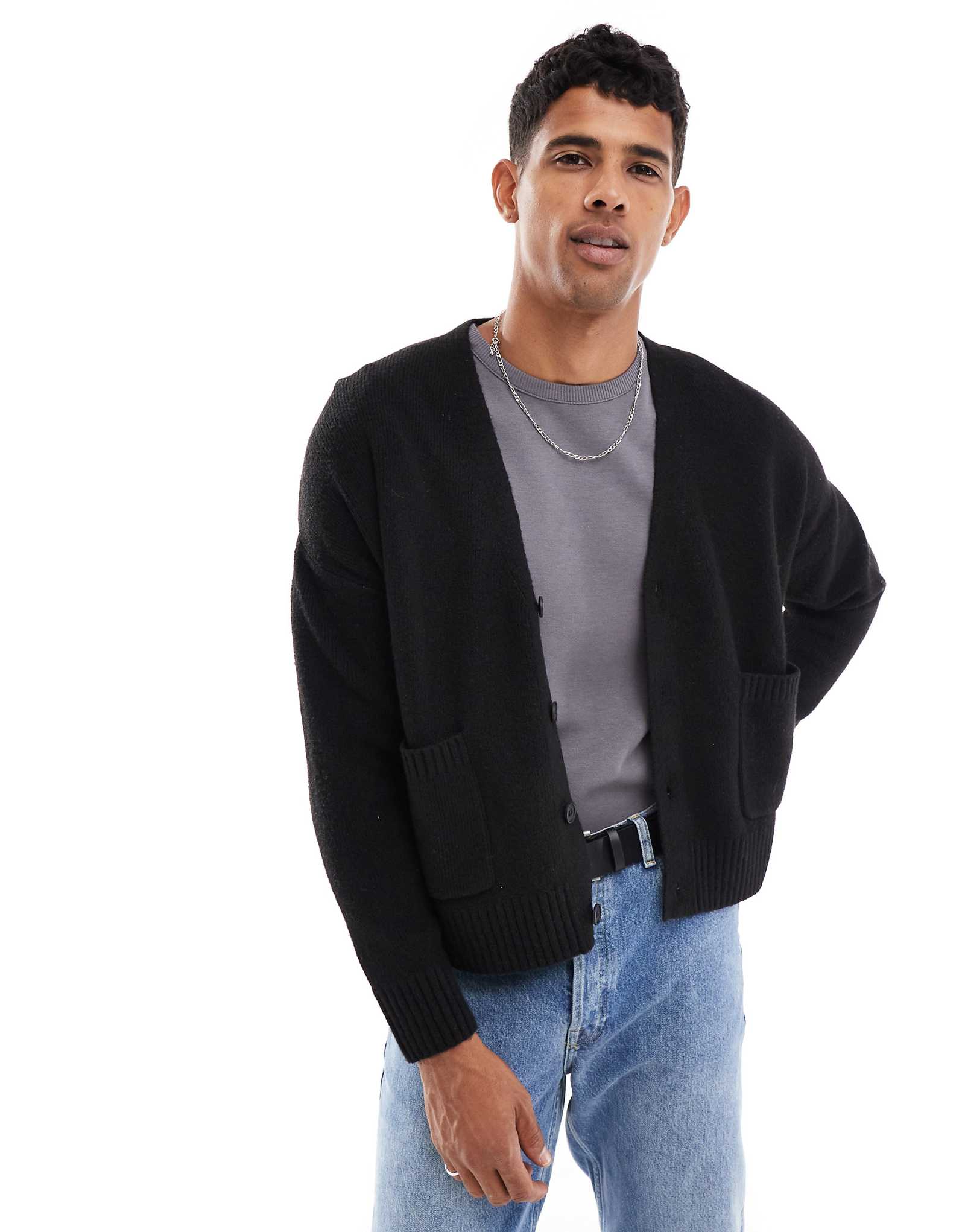 Вязаный кардиган Bershka черного цвета 4790₽