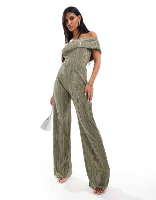 Комбинезон с широкими штанинами от ASOS DESIGN plisse bardot цвета хаки