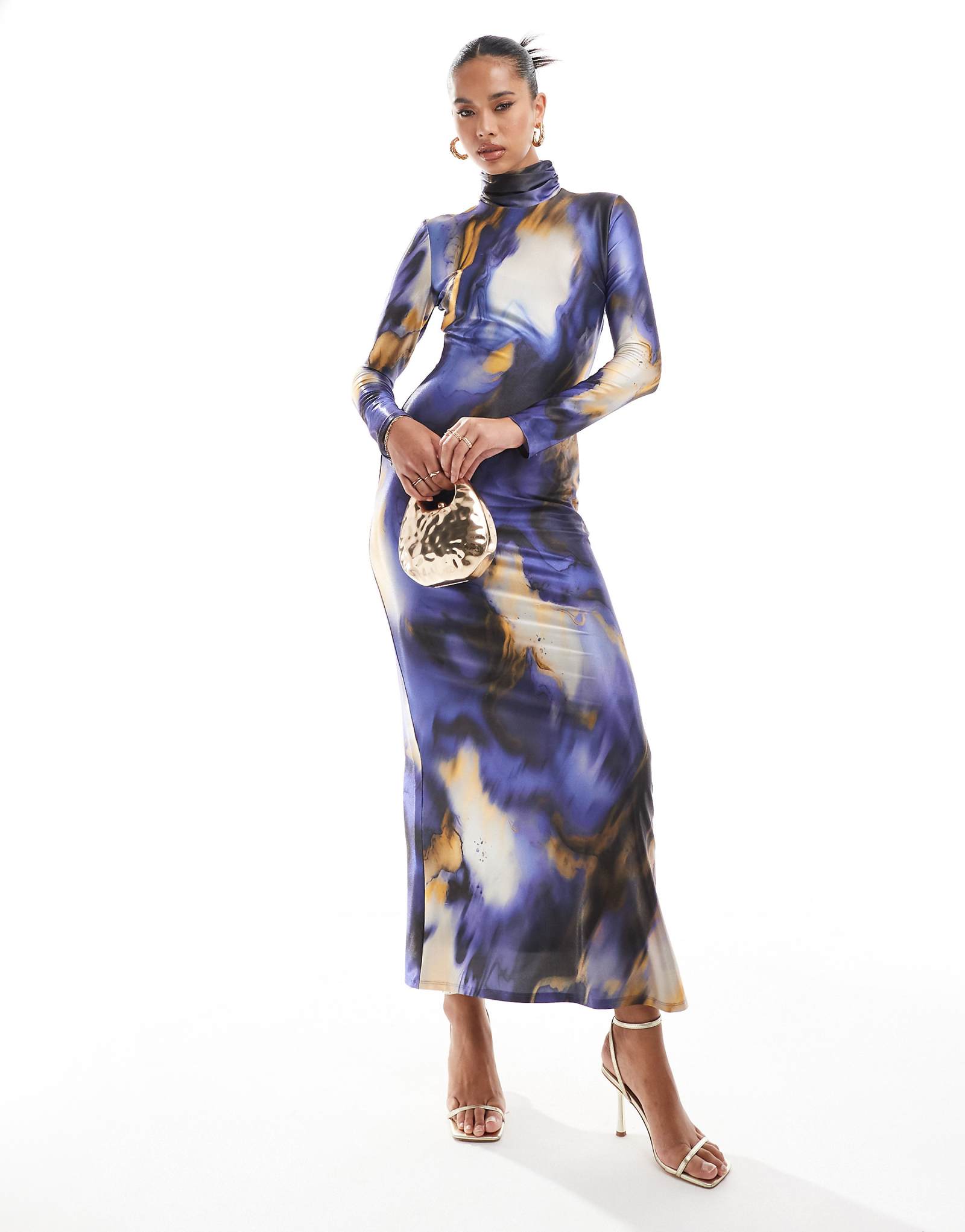 Макси-платье Daska с высоким воротом и мраморным принтом