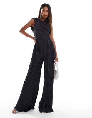 Комбинезон ASOS DESIGN plisse twist с опущенными плечами цвета древесного угля