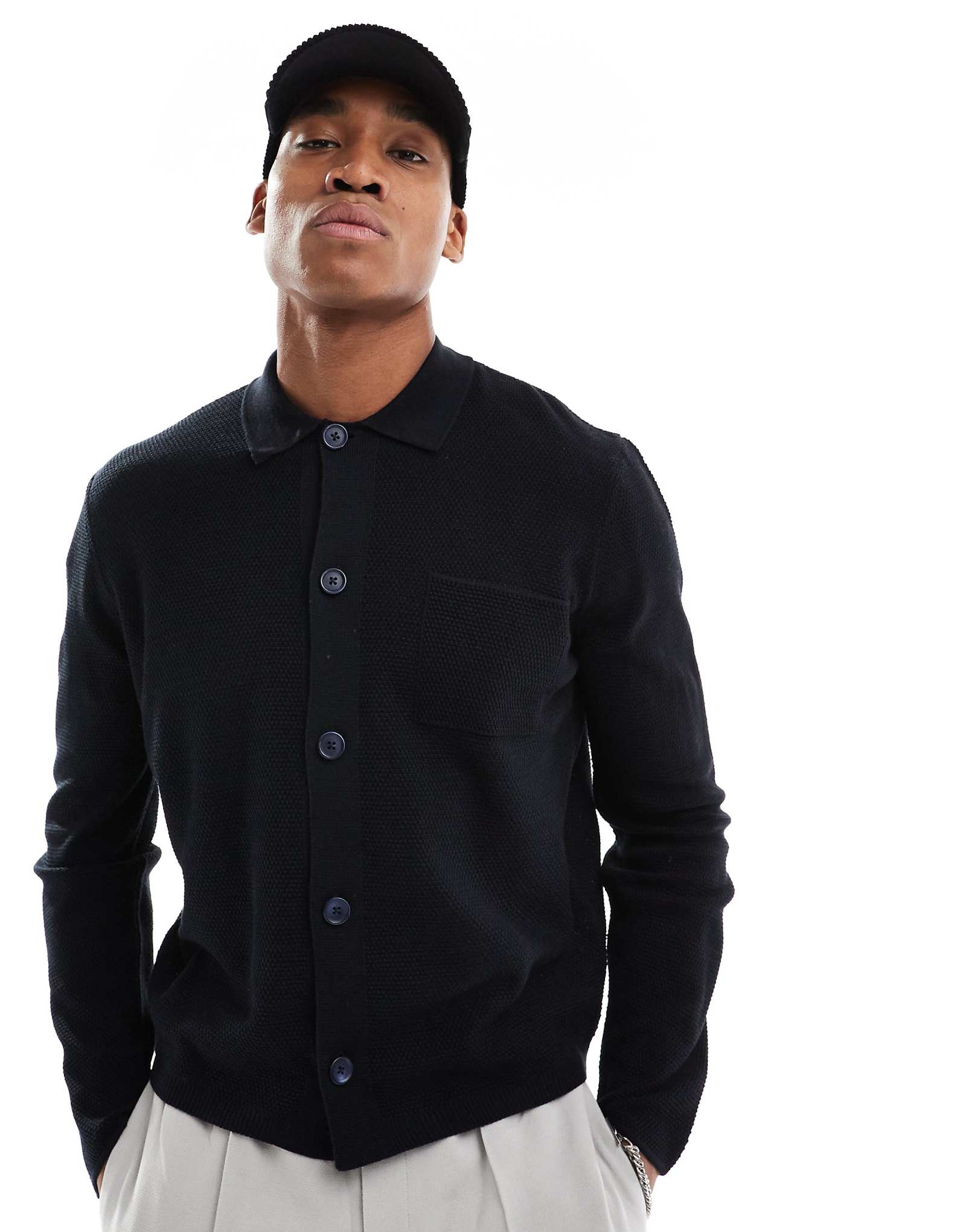 Легкий вязаный кардиган свободного кроя с воротником-стойкой серого цвета от ASOS DESIGN 8290₽