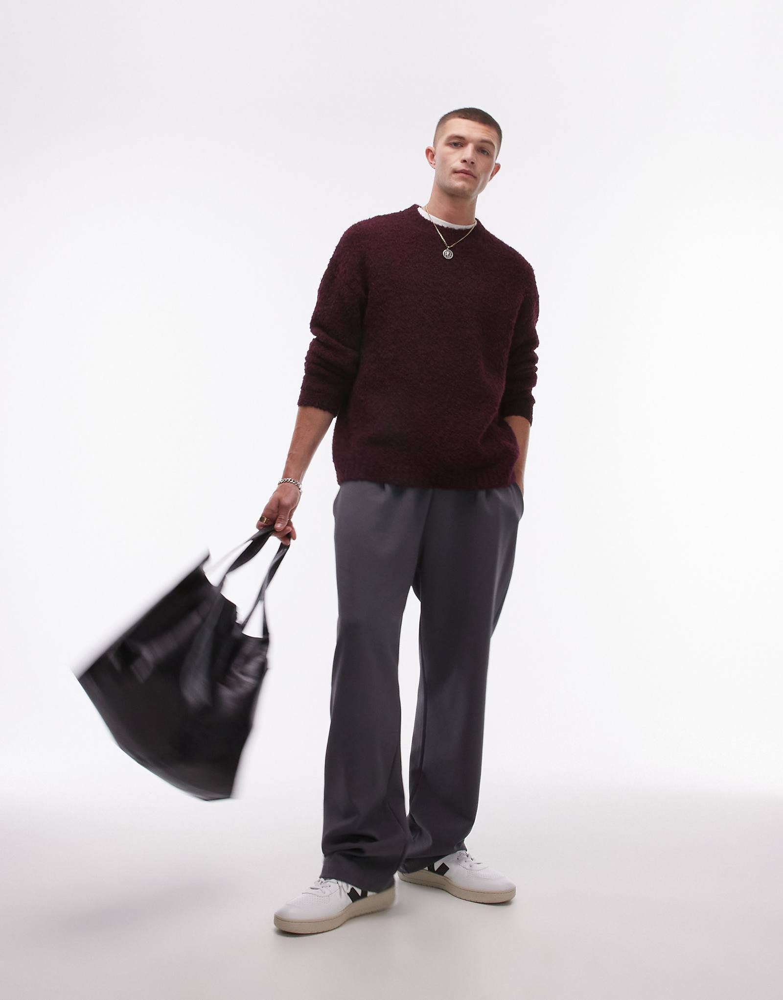 Свитер из букле свободного кроя Topman бордового цвета 9790₽